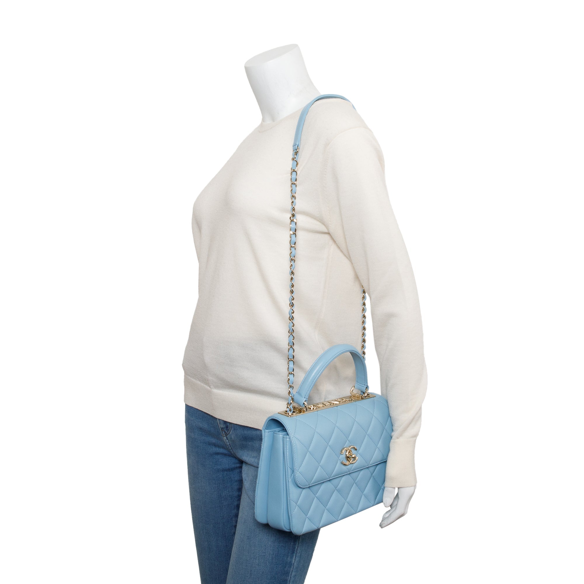 Chanel 2022 Tiffany Blue Lambskin Leather Small Trendy CC Top Handle Flap Bag