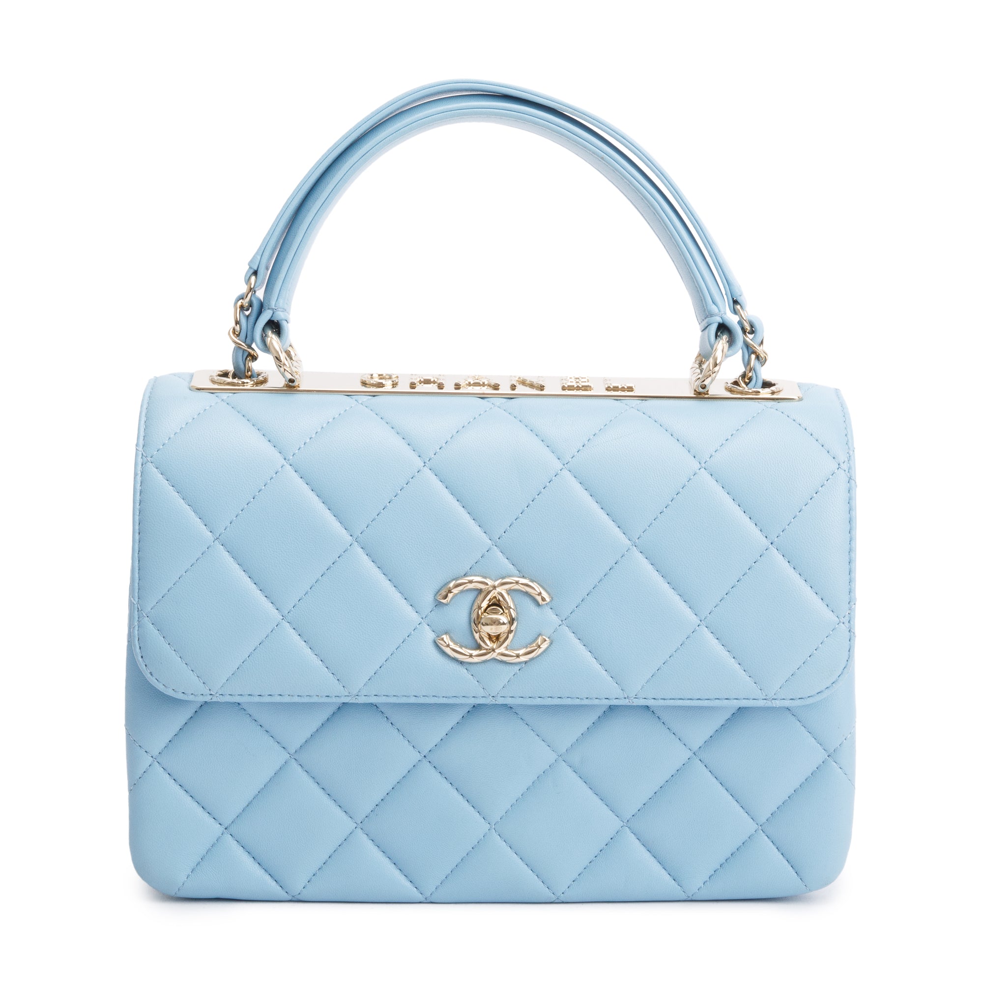 Chanel 2022 Tiffany Blue Lambskin Leather Small Trendy CC Top Handle Flap Bag