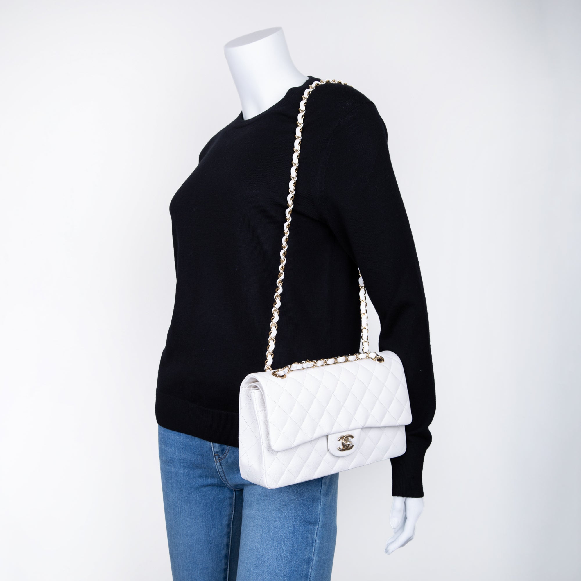 Chanel 2022 White Caviar Classic Medium Double Flap Bag