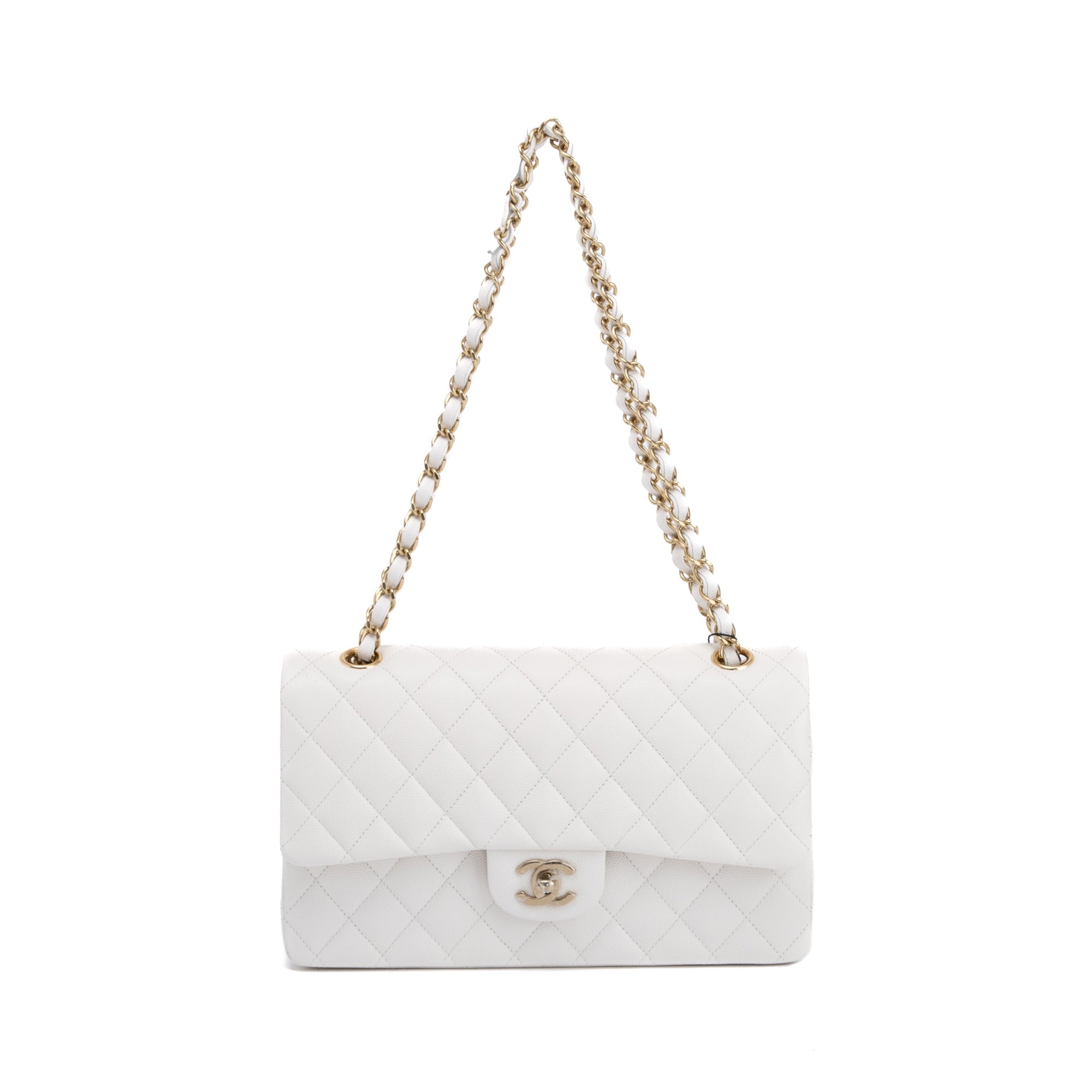 Chanel 2022 White Caviar Classic Medium Double Flap Bag