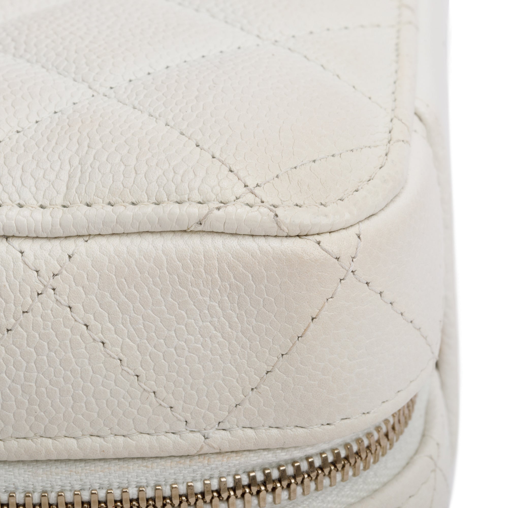 Chanel 2022 White Caviar Leather Small Top Handle Vanity Case w/ Chain