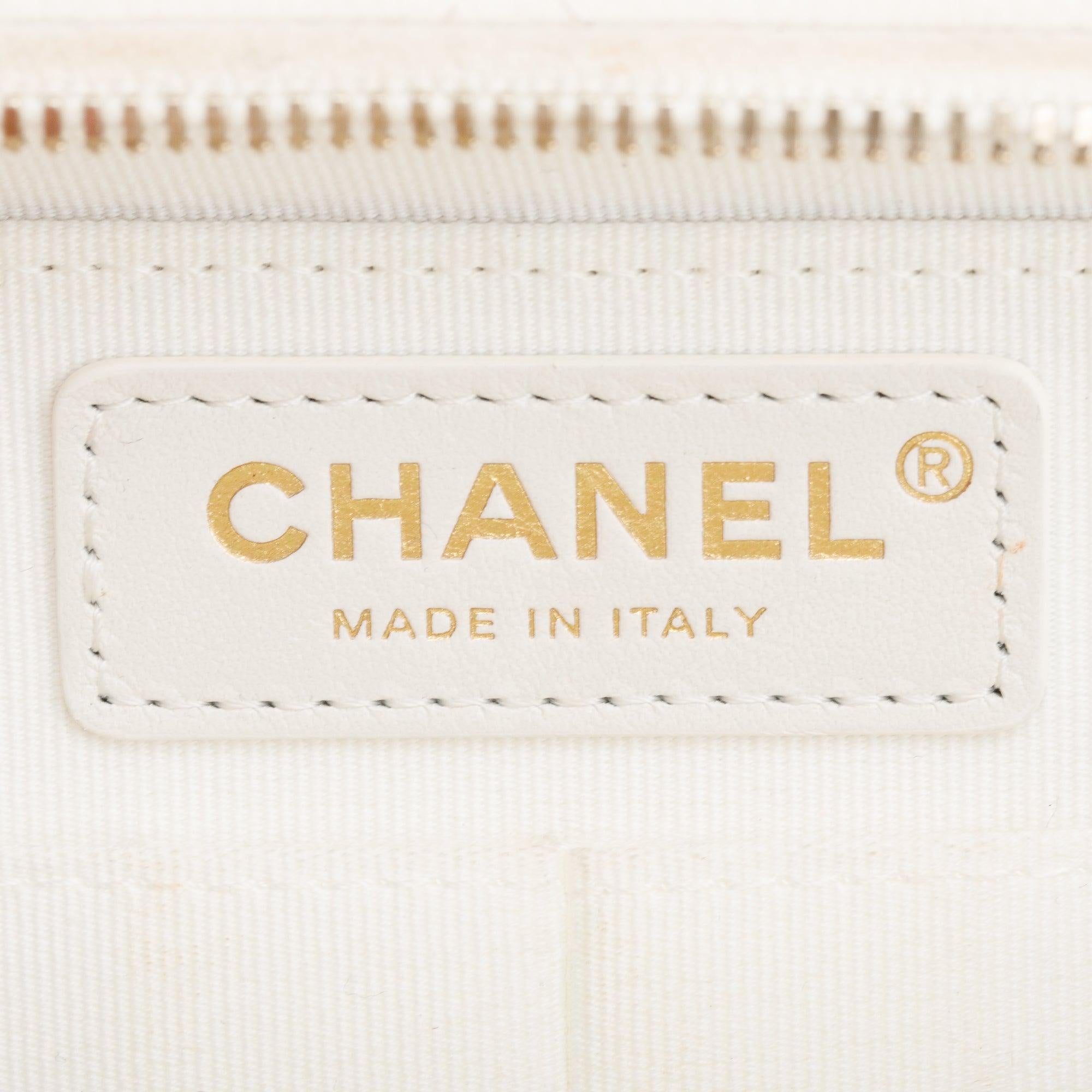 Chanel 2022 White Caviar Leather Small Top Handle Vanity Case w/ Chain