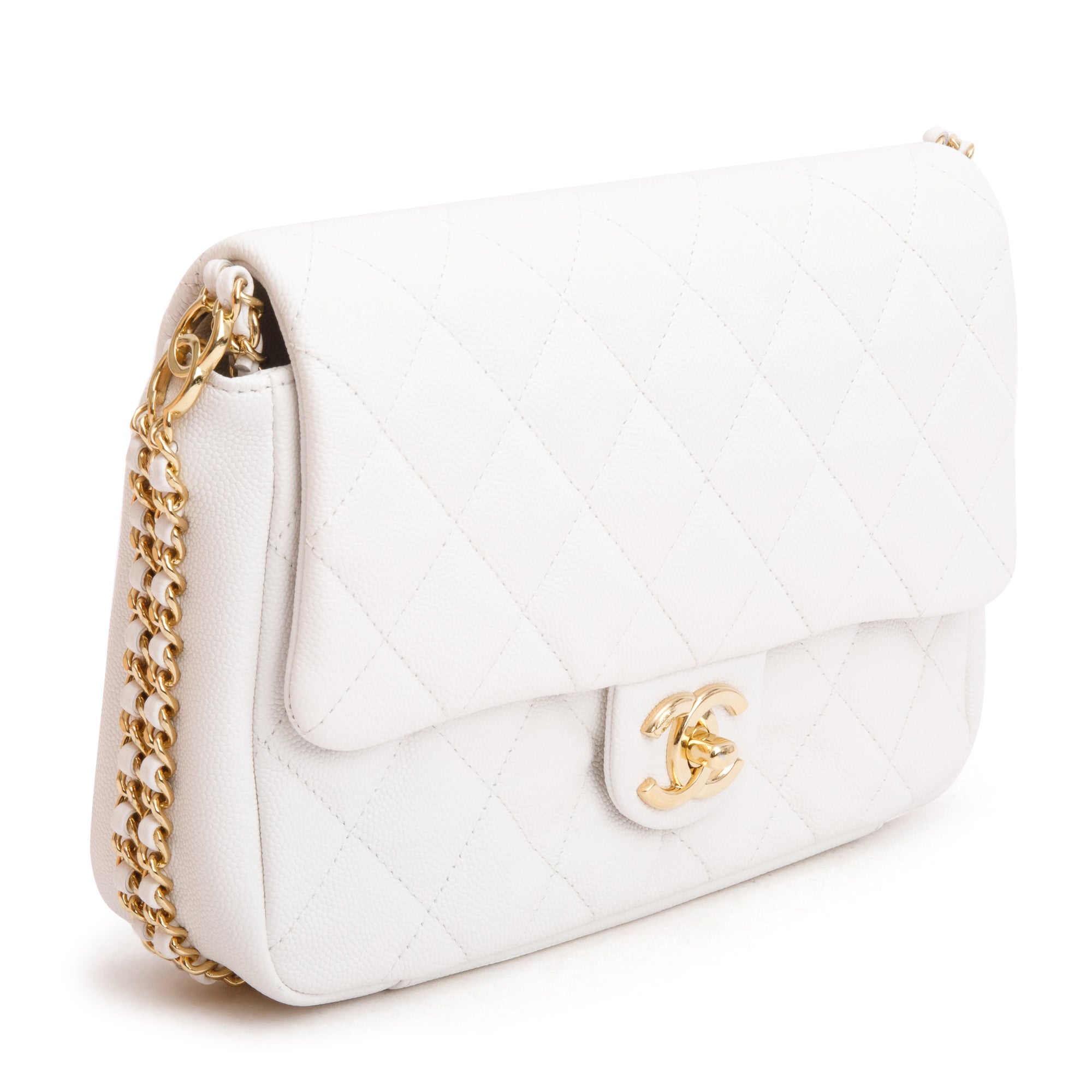 Chanel 2022 White Caviar Quilted Leather Small CC You Flap Bag w/ Box & Receipt