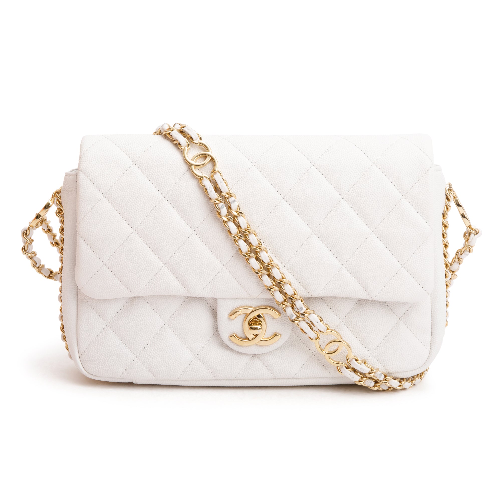 Chanel 2022 White Caviar Quilted Leather Small CC You Flap Bag w/ Box & Receipt