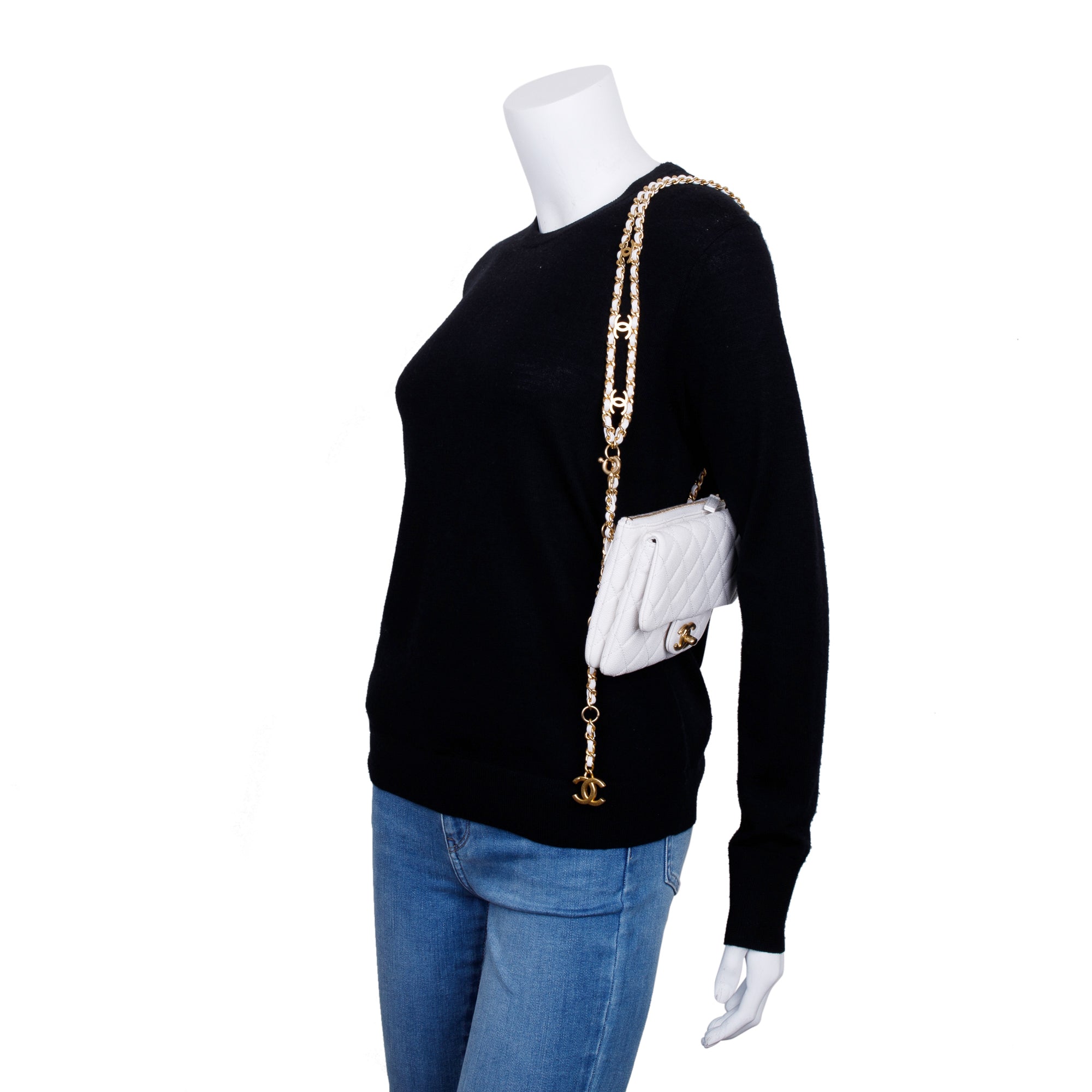 Chanel 2022 White Quilted Caviar Leather Pick Me Up Belt Bag w/ Box