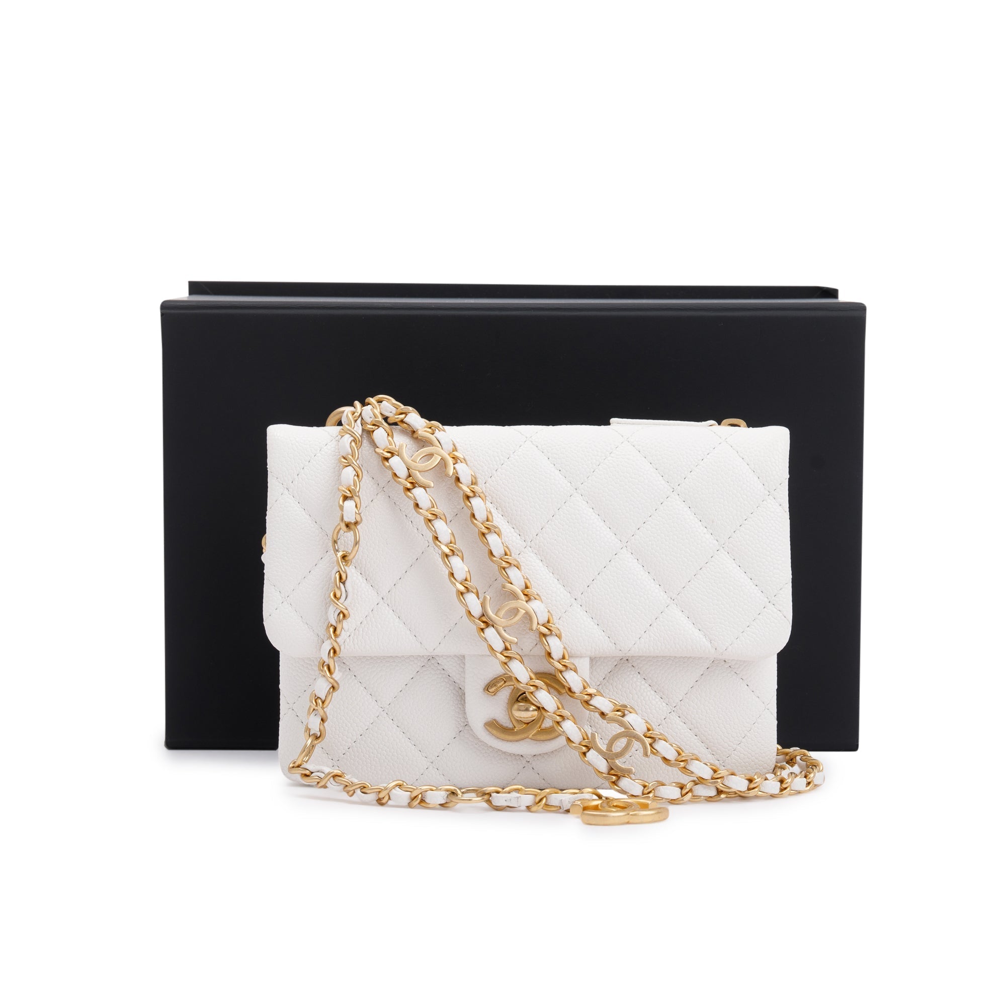 Chanel 2022 White Quilted Caviar Leather Pick Me Up Belt Bag w/ Box