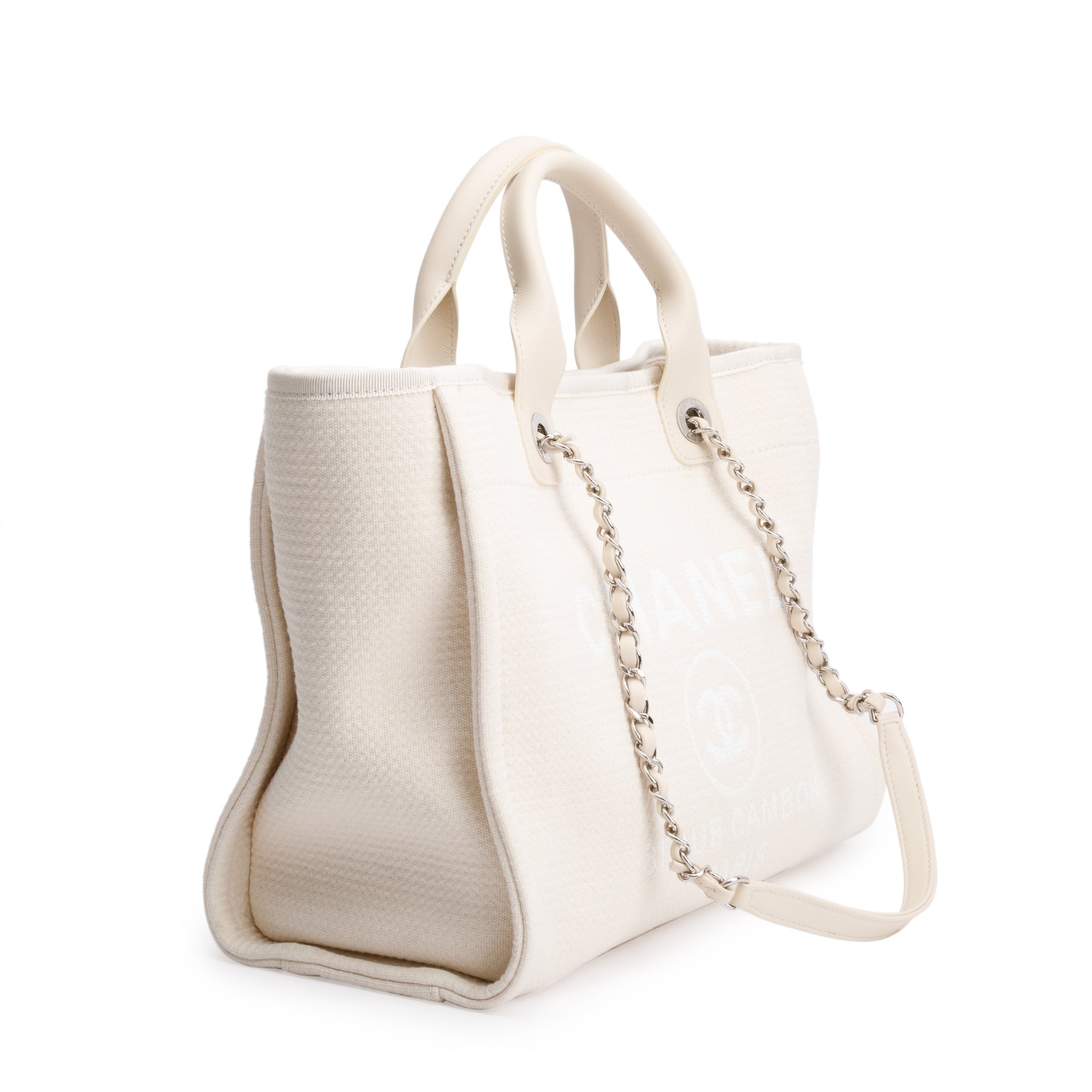 Chanel 2023 Beige Canvas Small Deauville Tote w/ Pouch, Receipt & Box