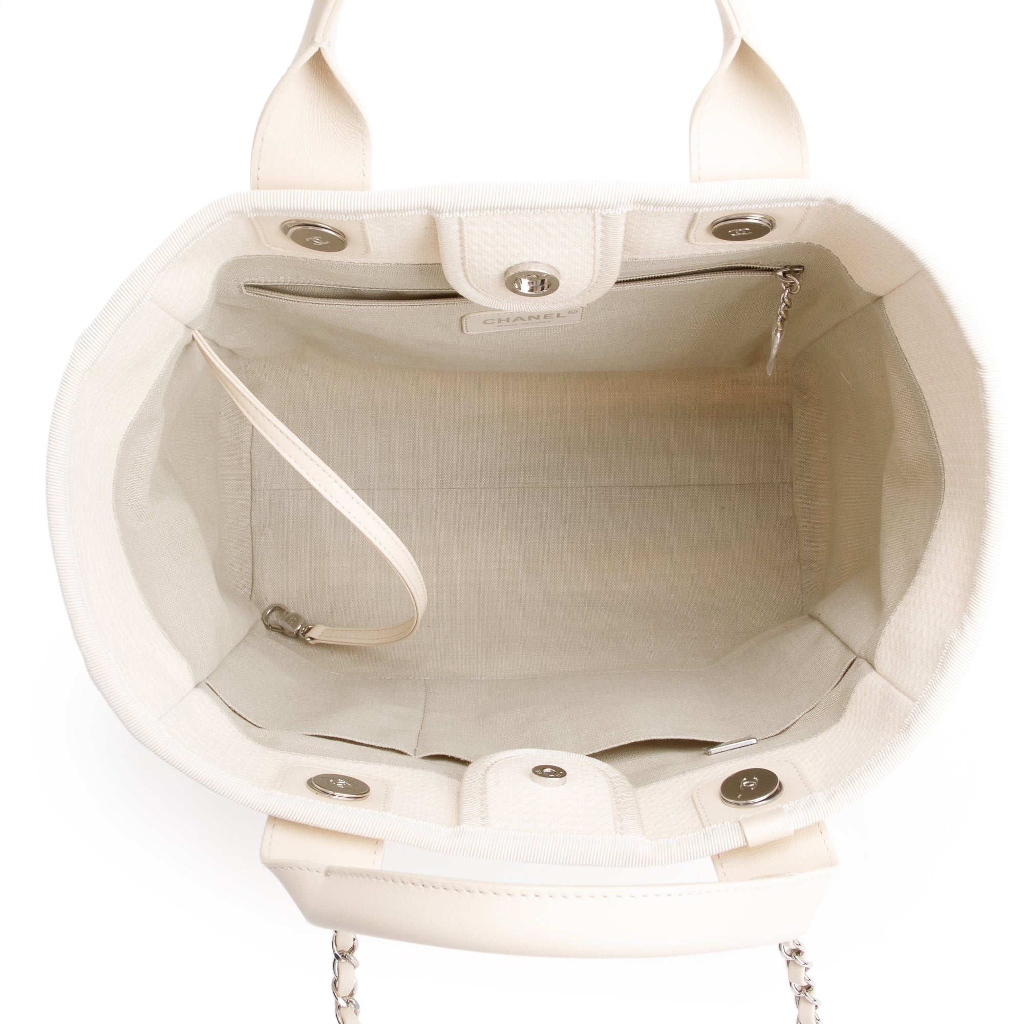 Chanel 2023 Beige Canvas Small Deauville Tote w/ Pouch, Receipt & Box