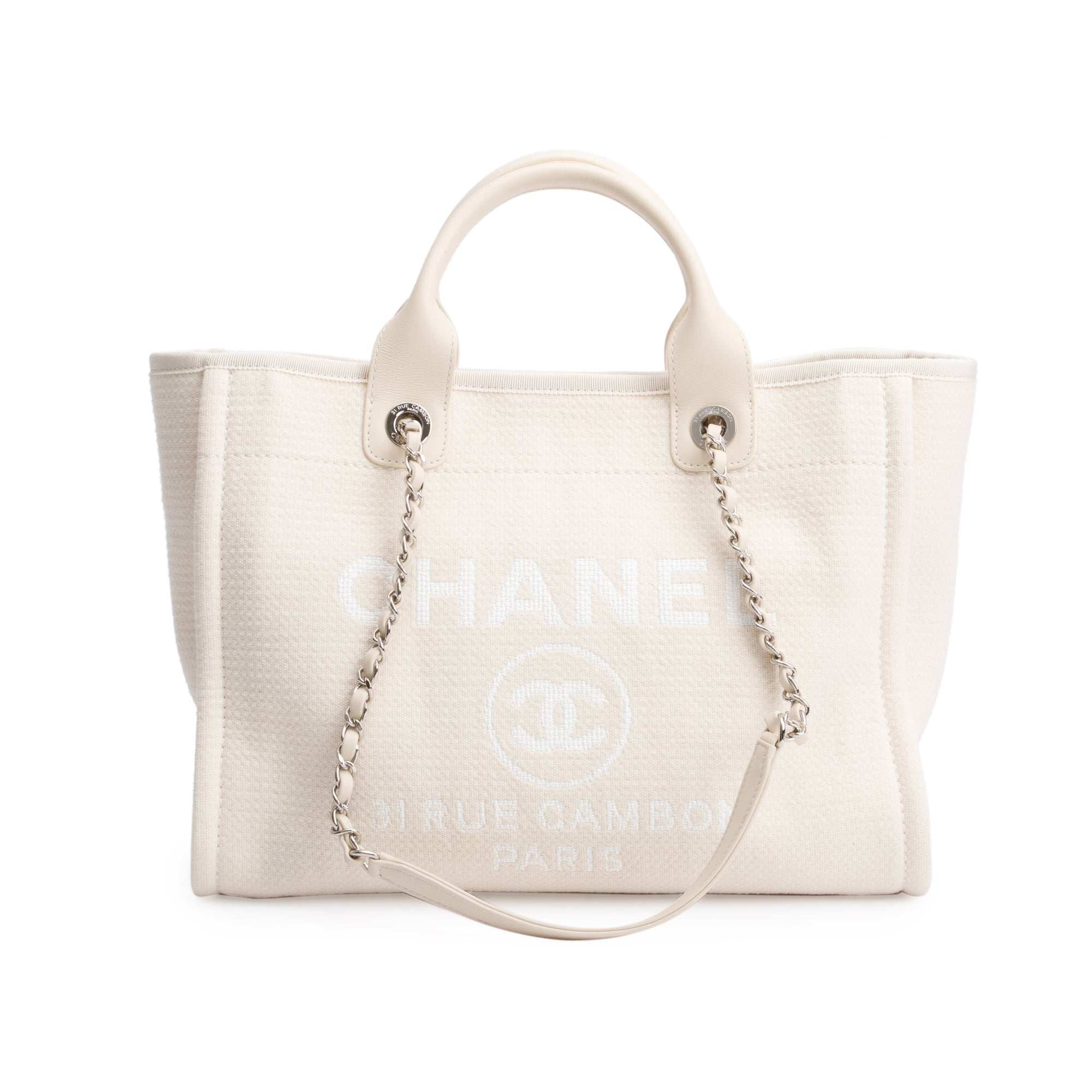 Chanel 2023 Beige Canvas Small Deauville Tote w/ Pouch, Receipt & Box