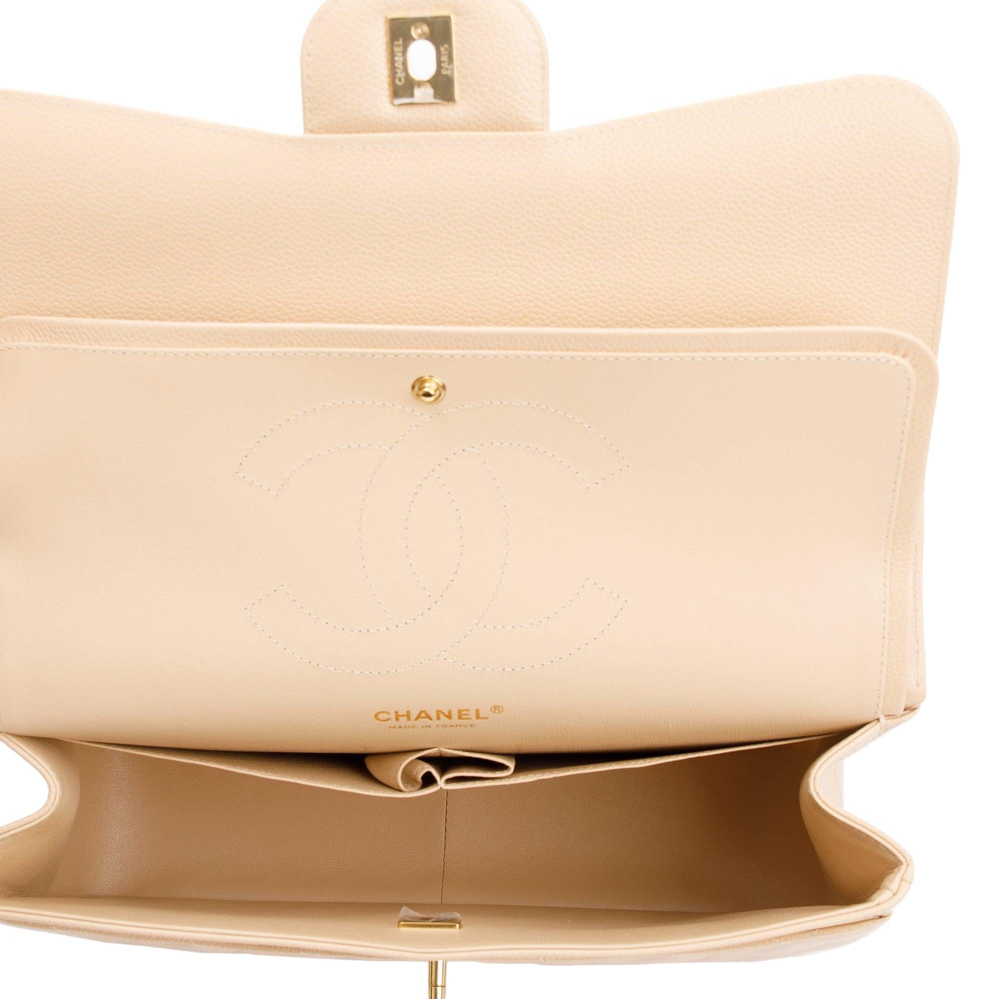 Chanel 2023 Beige Caviar Classic Jumbo Double Flap Bag w/ Box