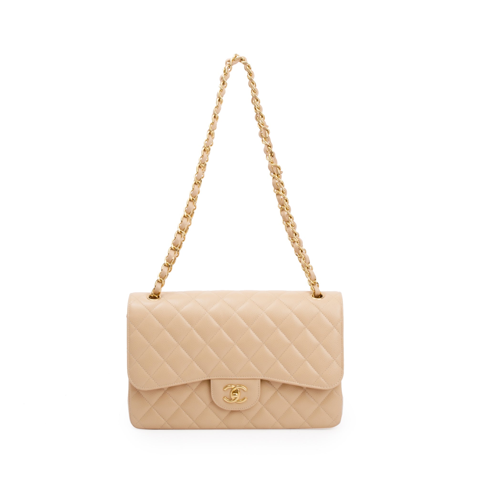 Chanel 2023 Beige Caviar Classic Jumbo Double Flap Bag w/ Box