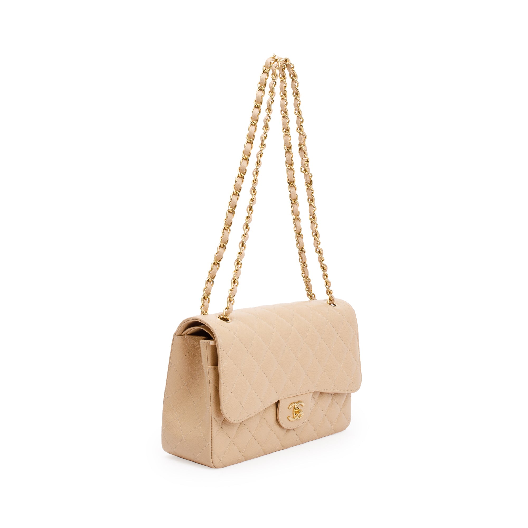 Chanel 2023 Beige Caviar Classic Jumbo Double Flap Bag w/ Box