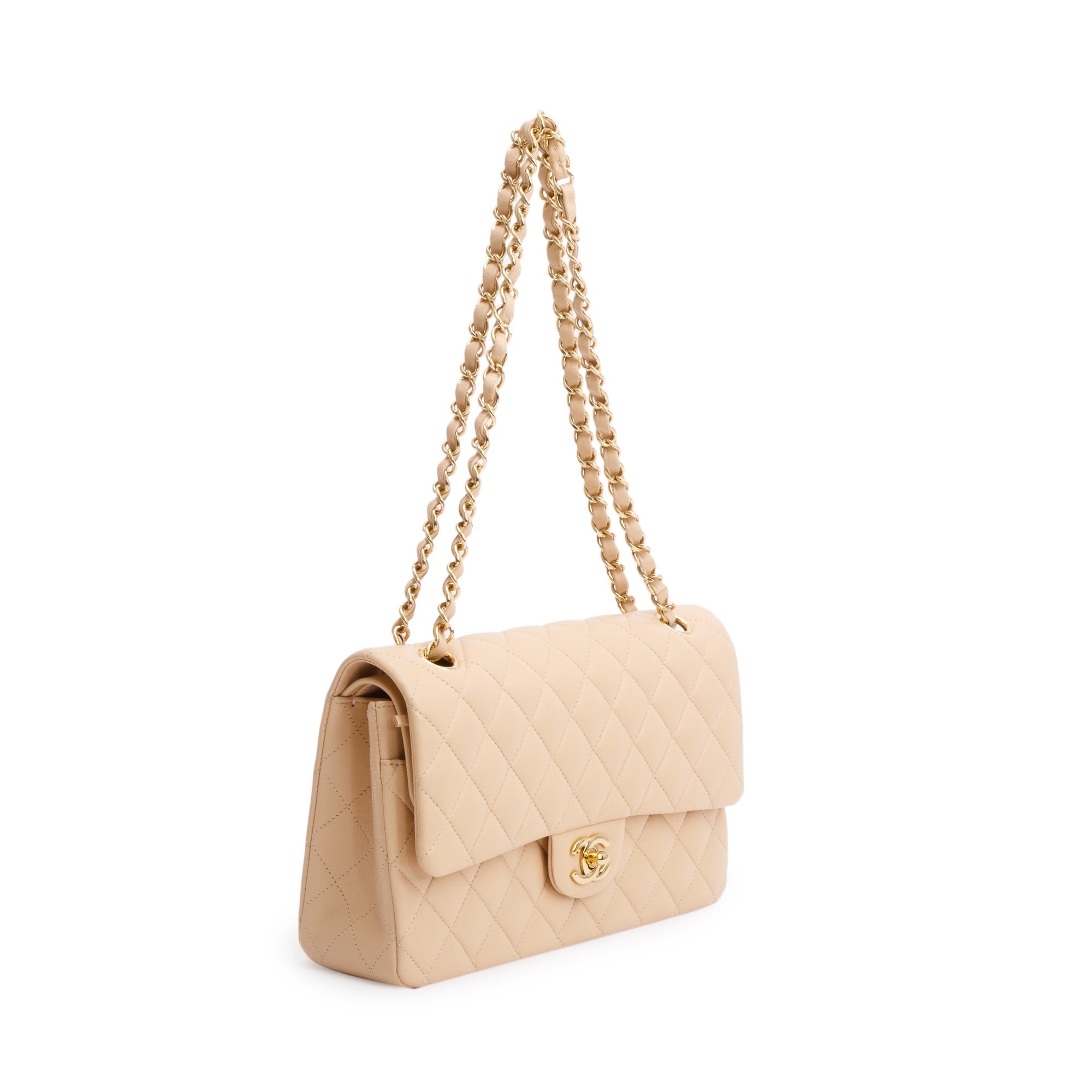 Chanel 2023 Beige Lambskin Leather Medium Classic Double Classic Flap Bag w/ Box