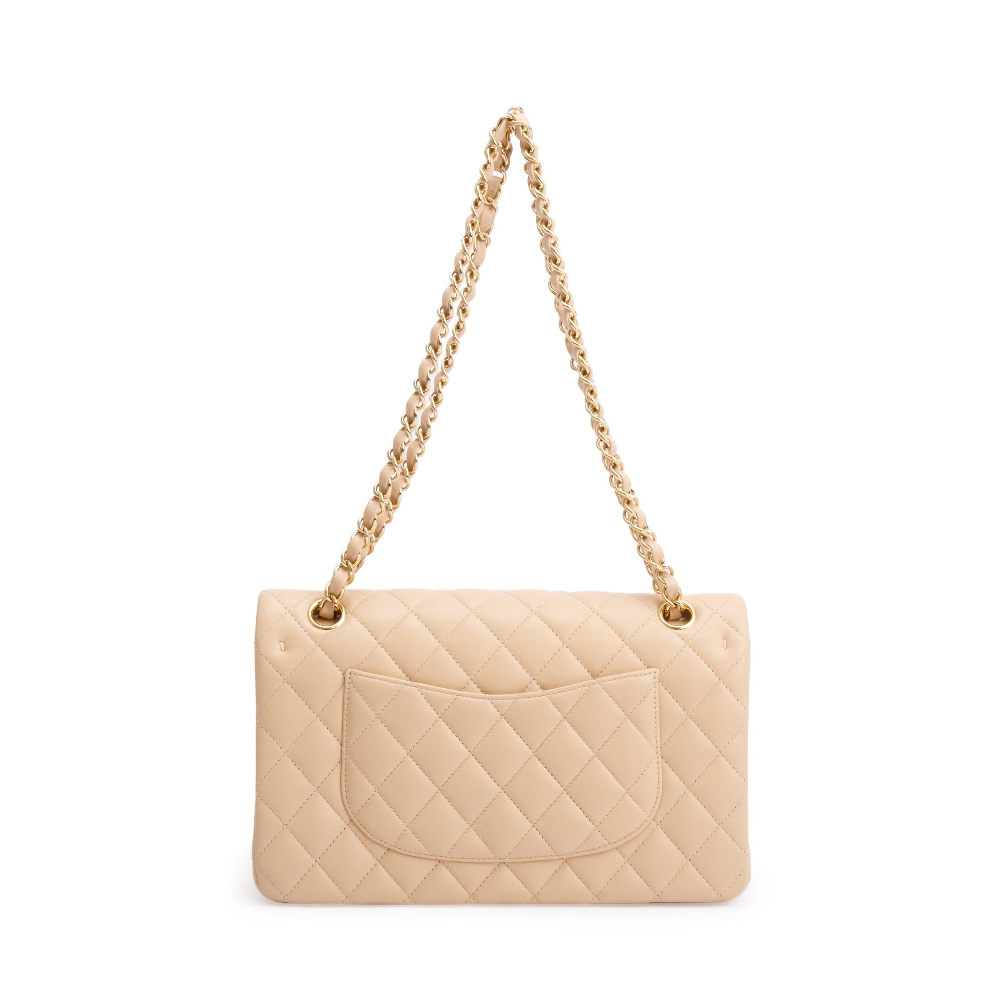 Chanel 2023 Beige Lambskin Leather Medium Classic Double Classic Flap Bag w/ Box