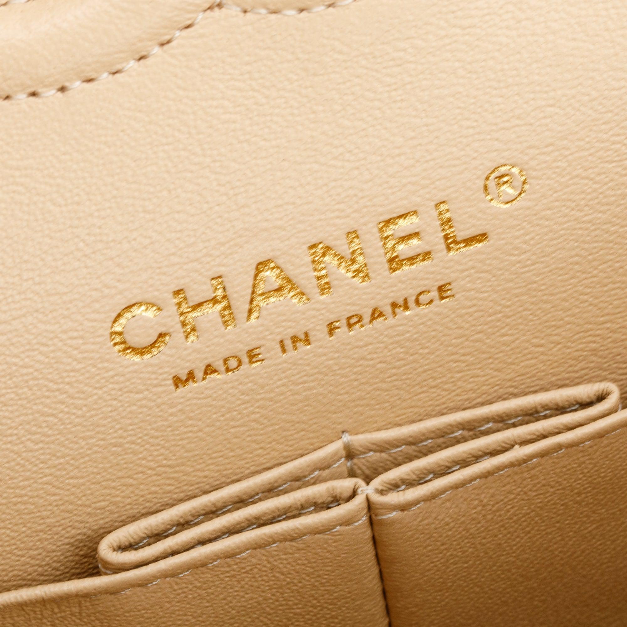 Chanel 2023 Beige Lambskin Leather Medium Classic Double Classic Flap Bag w/ Box