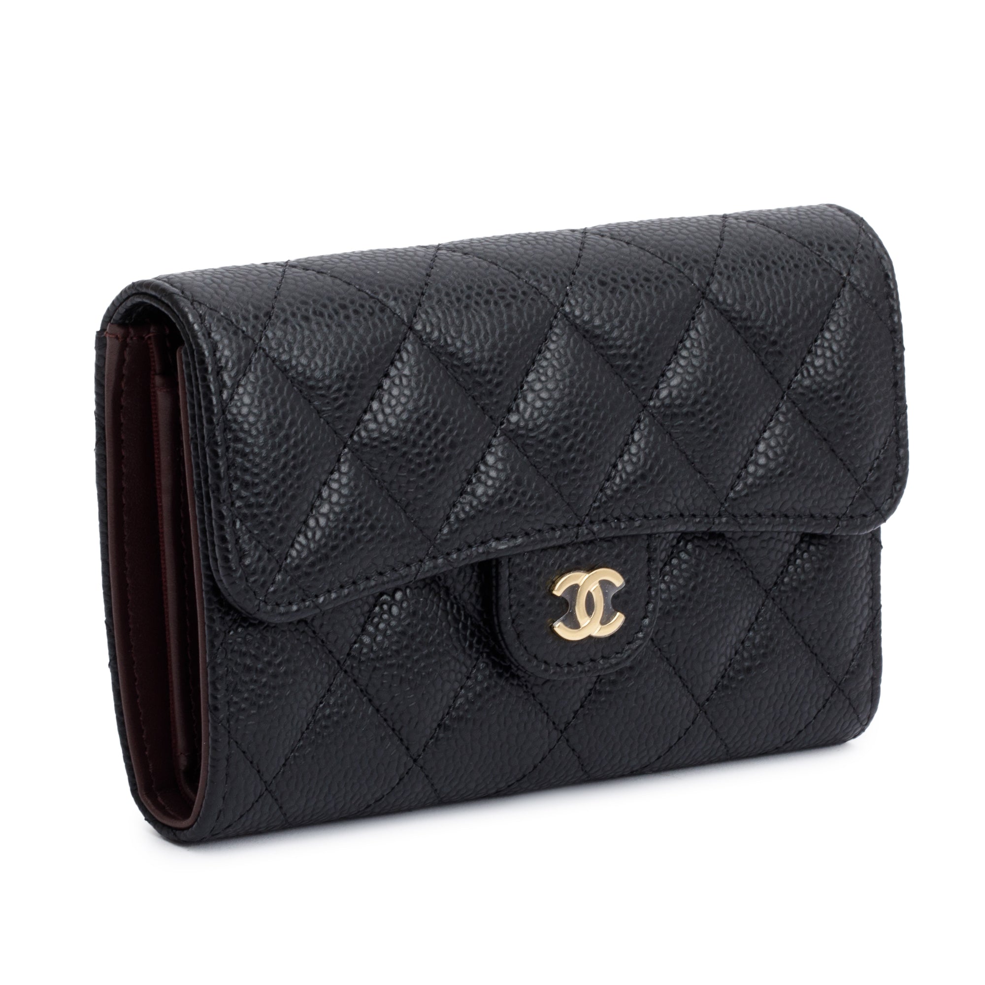 Chanel 2023 Black Caviar Leather Medium Classic Flap Wallet w/ Box