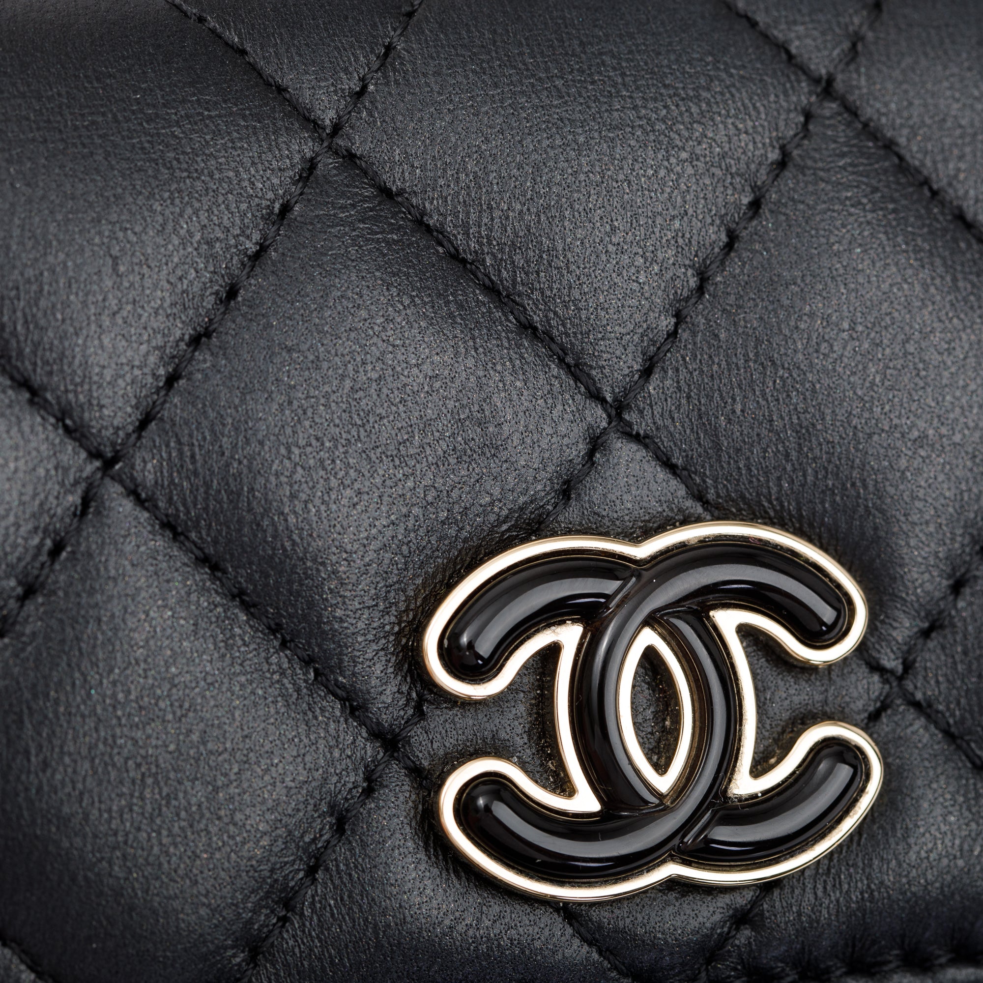 Chanel 2023 Black Quilted Calfskin Leather Candy CC Chain Phone Holder w/ Box