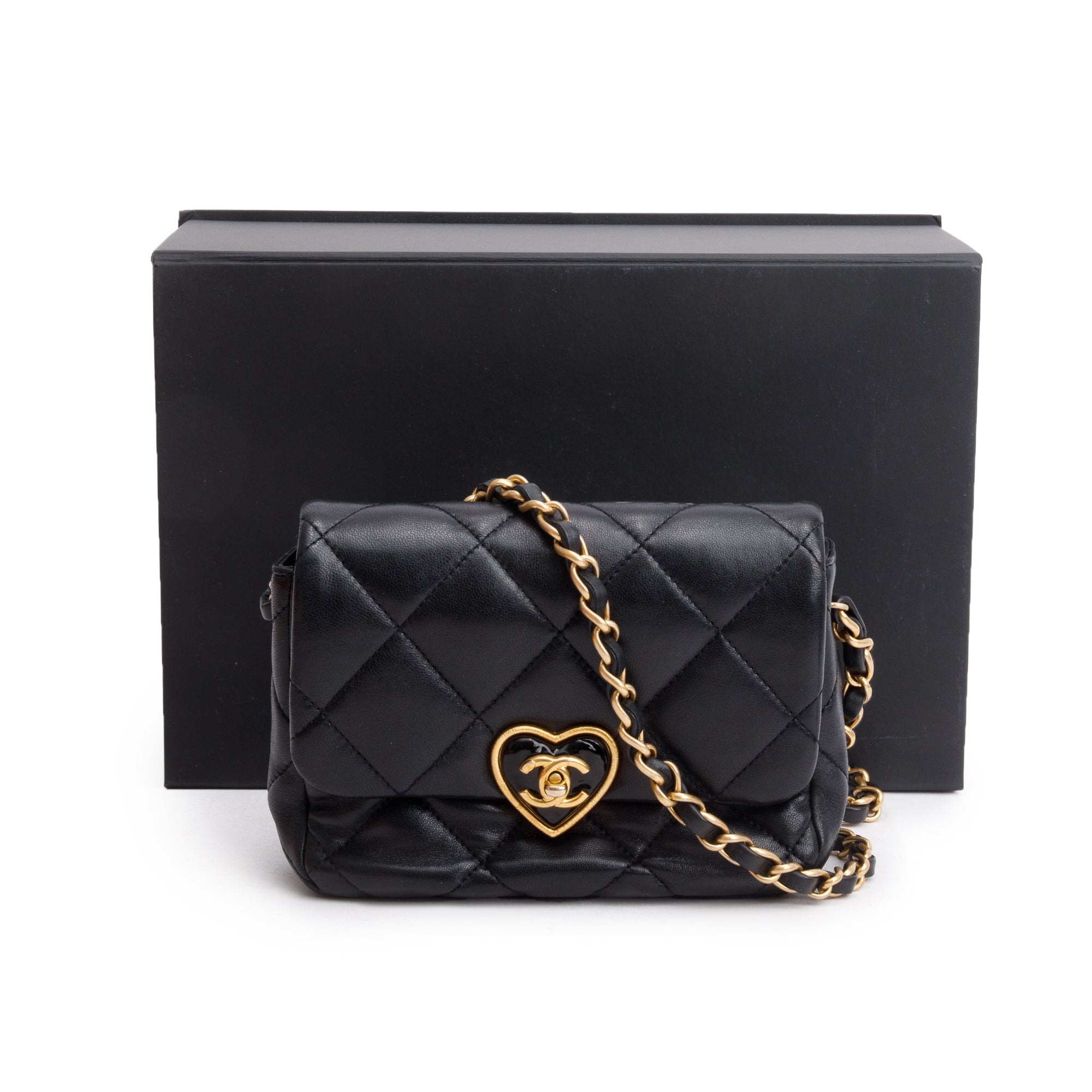 Chanel 2023 Black Quilted Calfskin Leather Coco Love Flap Bag w/ Box & Receipt