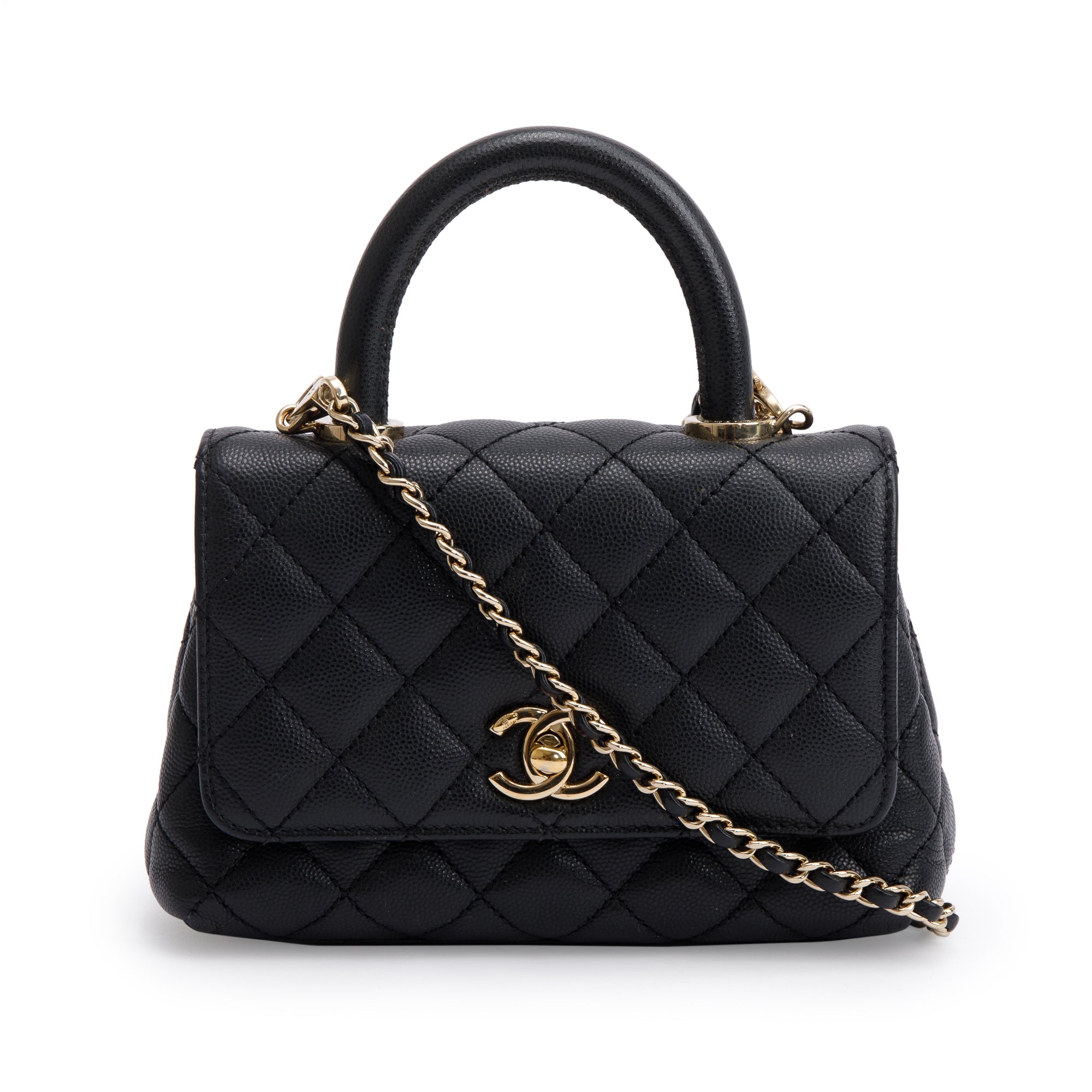 Chanel 2023 Black Quilted Caviar Extra Mini Coco Handle Flap Bag