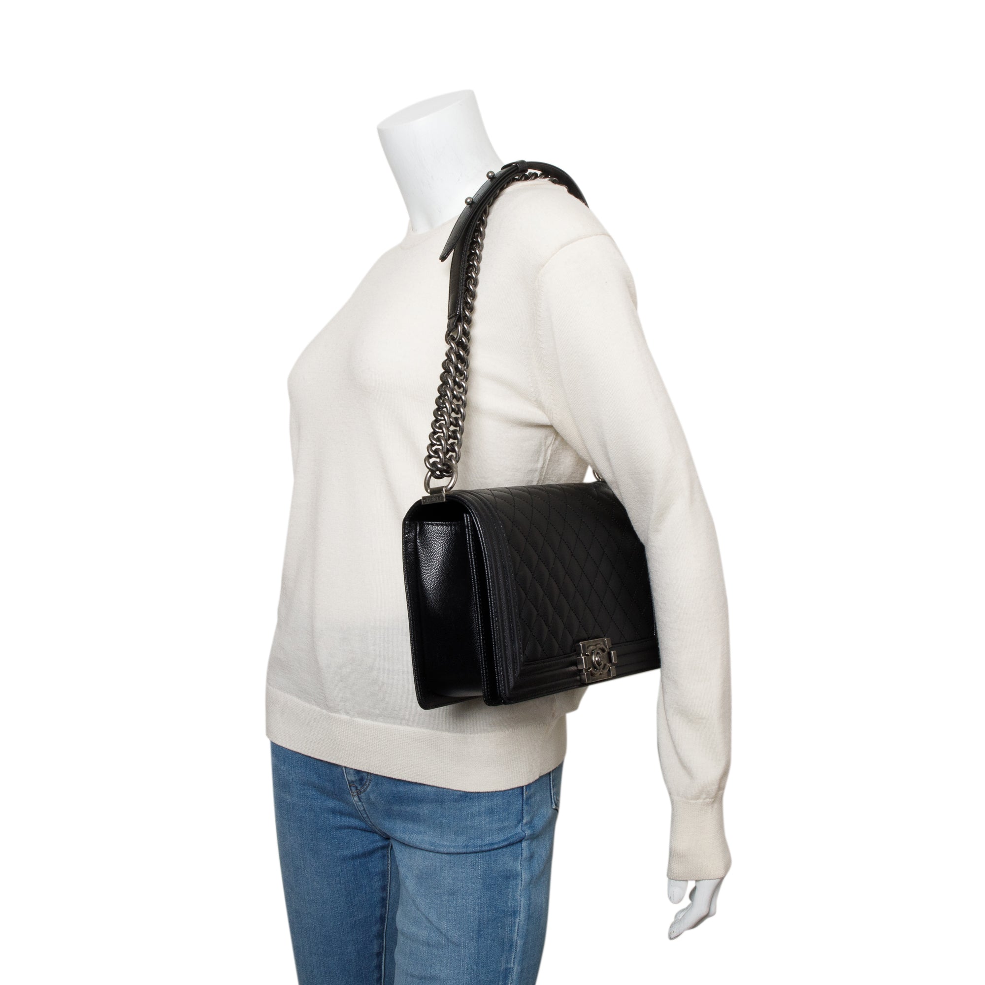 Chanel 2023 Black Quilted Caviar Large Boy Bag w/ Box & Receipt