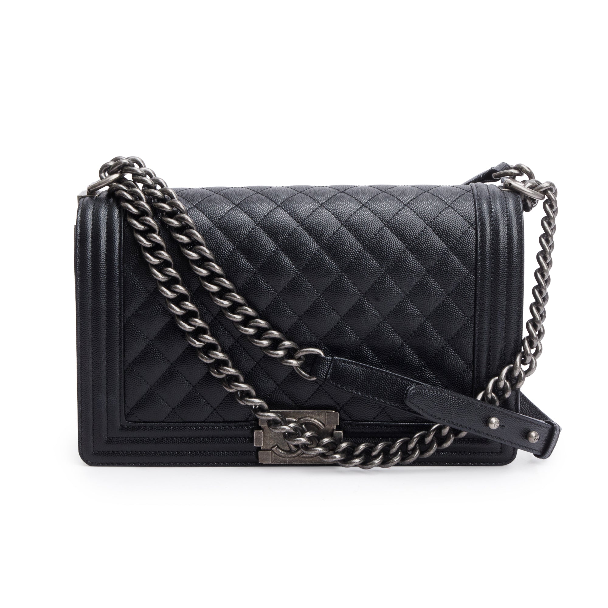 Chanel 2023 Black Quilted Caviar Large Boy Bag w/ Box & Receipt