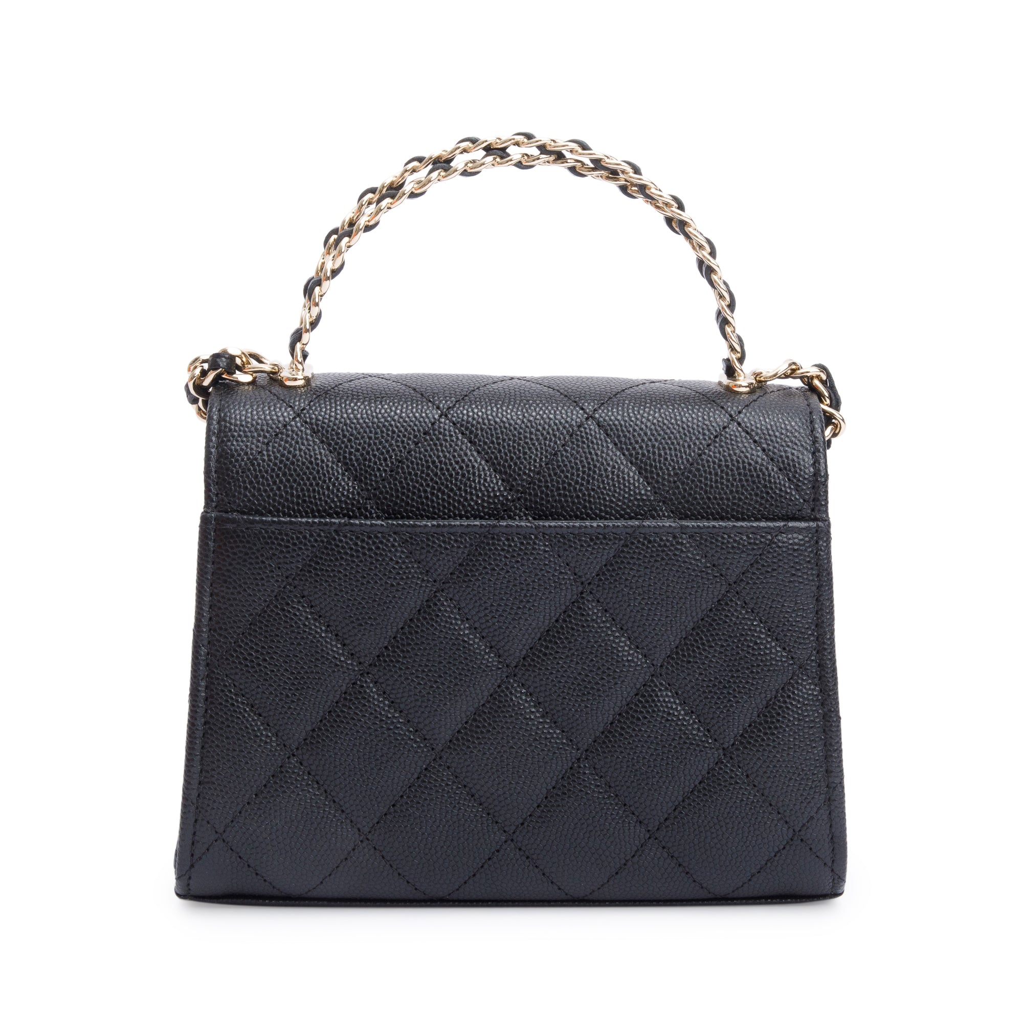 Chanel 2023 Black Quilted Caviar Leather Chain Top Handle on Chain w/ Box
