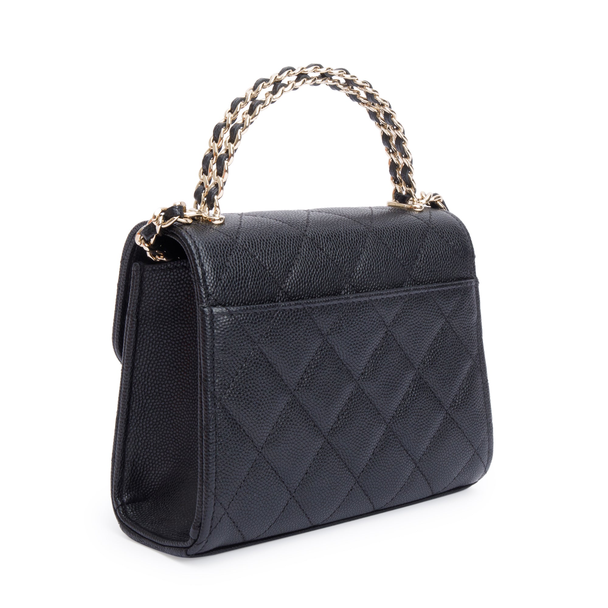 Chanel 2023 Black Quilted Caviar Leather Chain Top Handle on Chain w/ Box