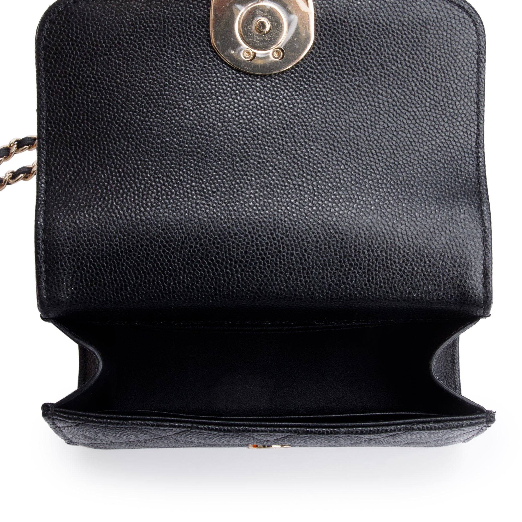 Chanel 2023 Black Quilted Caviar Leather Chain Top Handle on Chain w/ Box