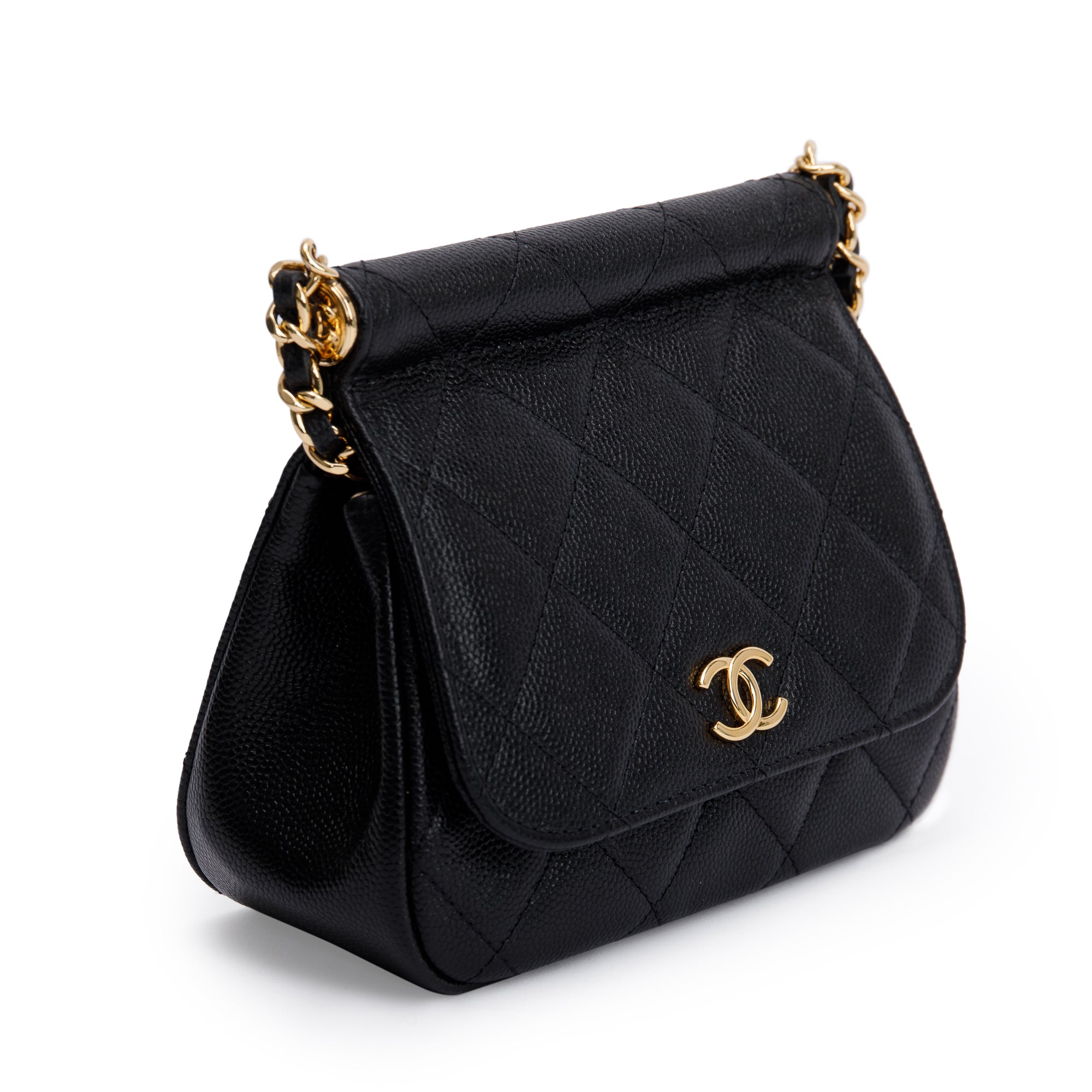 Chanel 2023 Black Quilted Caviar Micro Clutch with Chain w/ Box