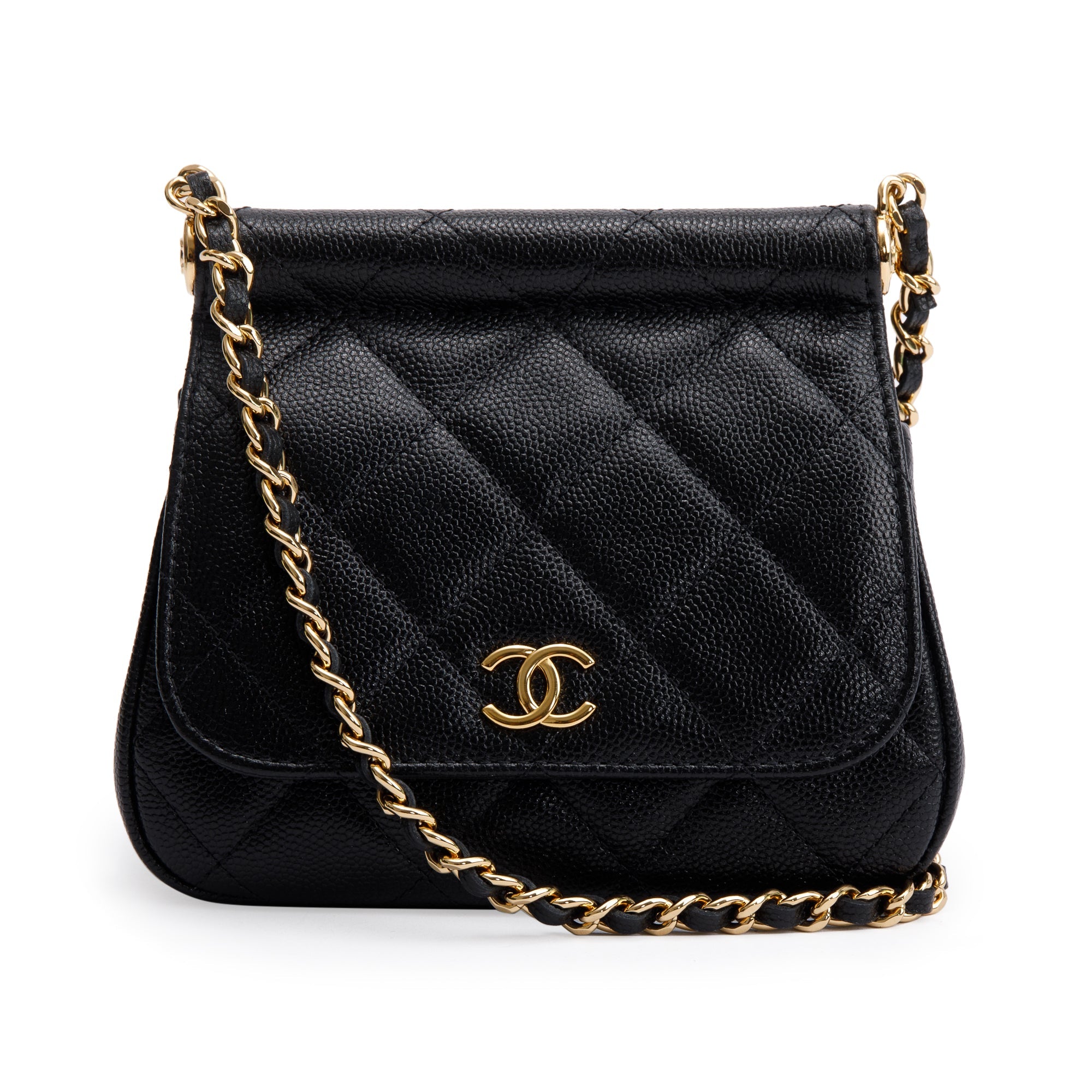 Chanel 2023 Black Quilted Caviar Micro Clutch with Chain w/ Box
