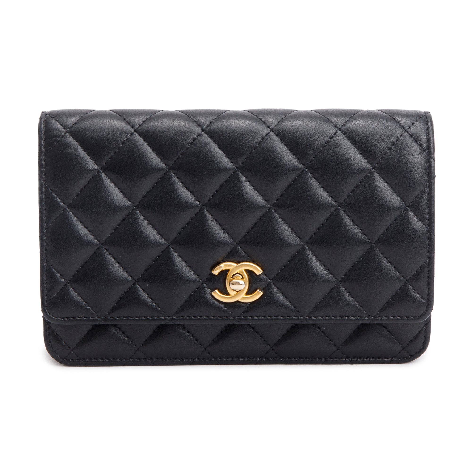 Chanel 2023 Black Quilted Lambskin Leather CC Pearl Crush Classic Wallet on Chain
