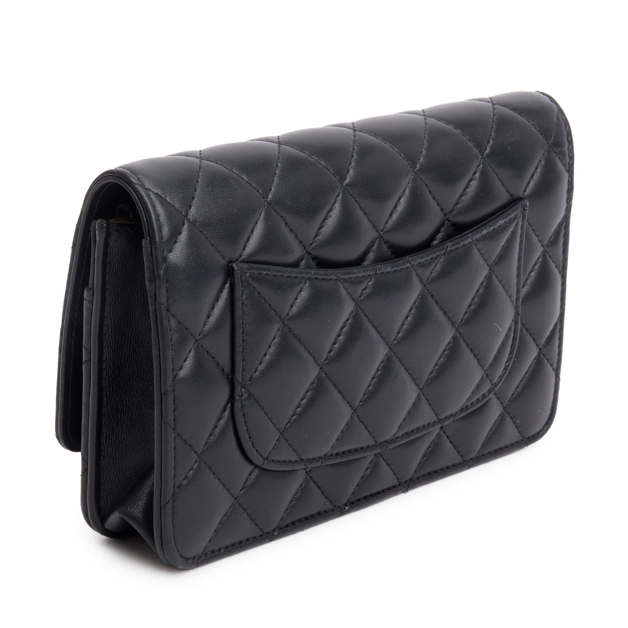 Chanel 2023 Black Quilted Lambskin Leather CC Pearl Crush Classic Wallet on Chain