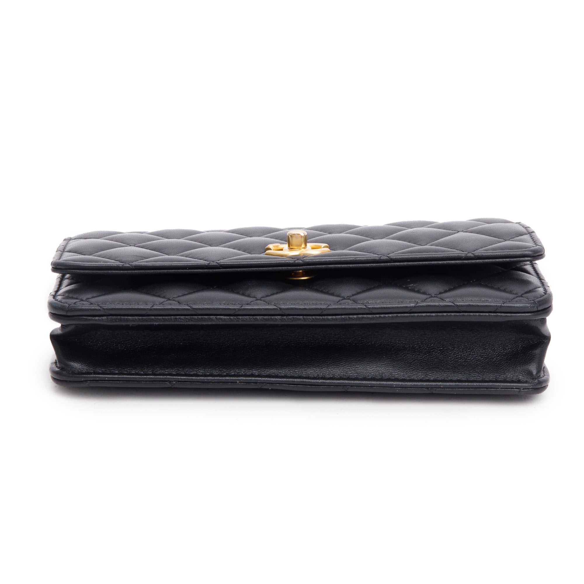 Chanel 2023 Black Quilted Lambskin Leather CC Pearl Crush Classic Wallet on Chain