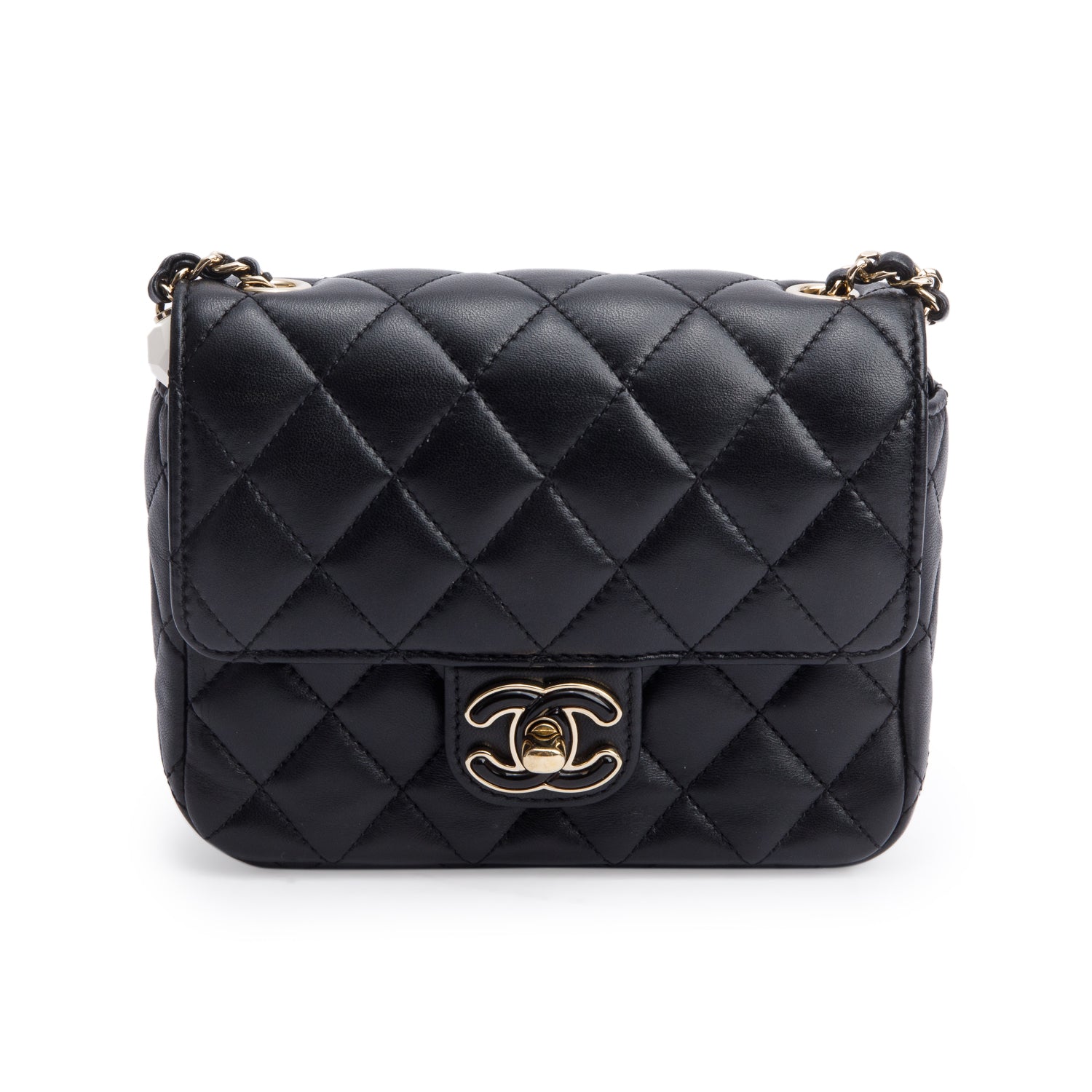 Chanel 2023 Black Quilted Lambskin Leather Candy Heart Square Mini Flap Bag
