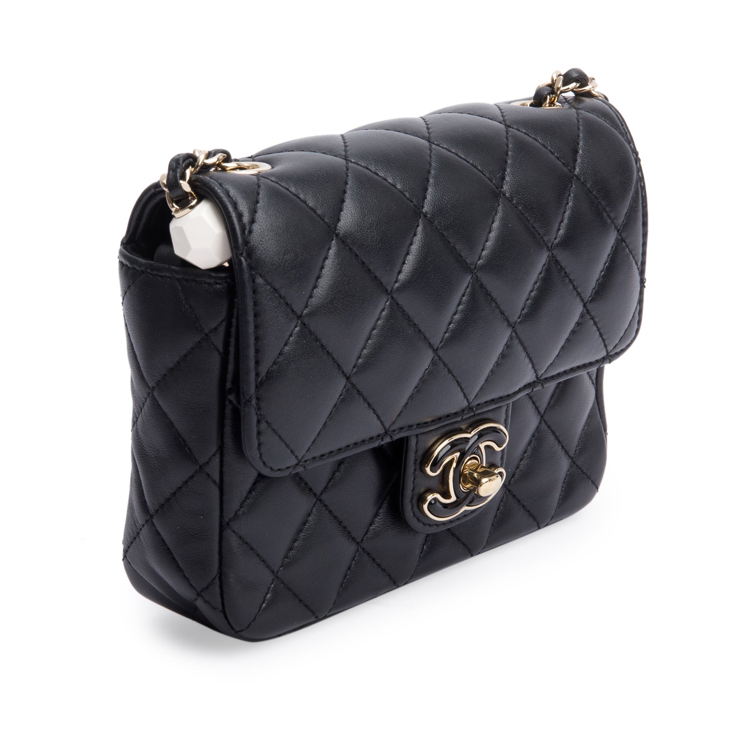 Chanel 2023 Black Quilted Lambskin Leather Candy Heart Square Mini Flap Bag