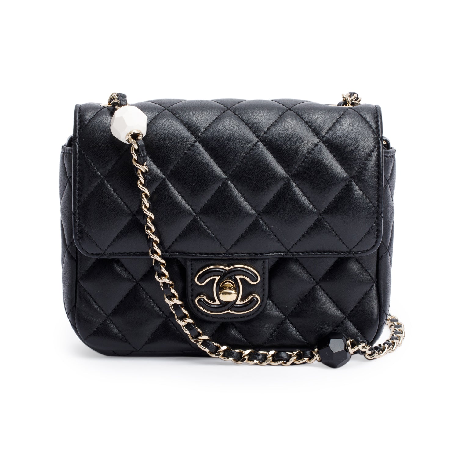 Chanel 2023 Black Quilted Lambskin Leather Candy Heart Square Mini Flap Bag