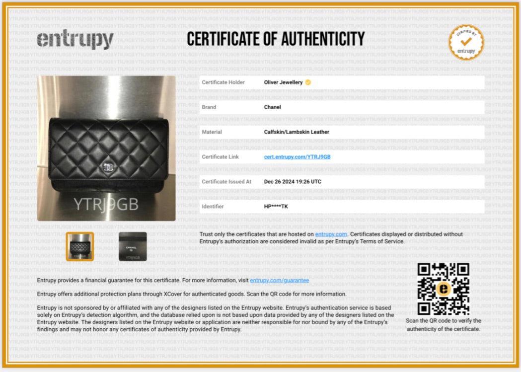 Chanel 2023 Black Quilted Lambskin Leather Classic Wallet on Chain w/ Box