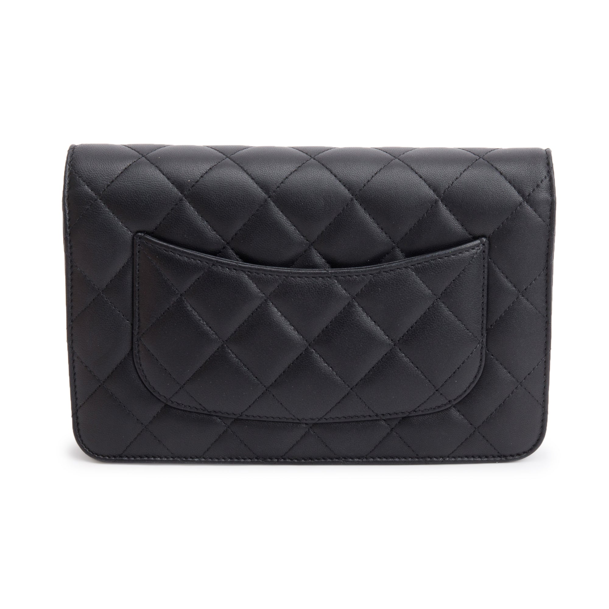 Chanel 2023 Black Quilted Lambskin Leather Classic Wallet on Chain w/ Box