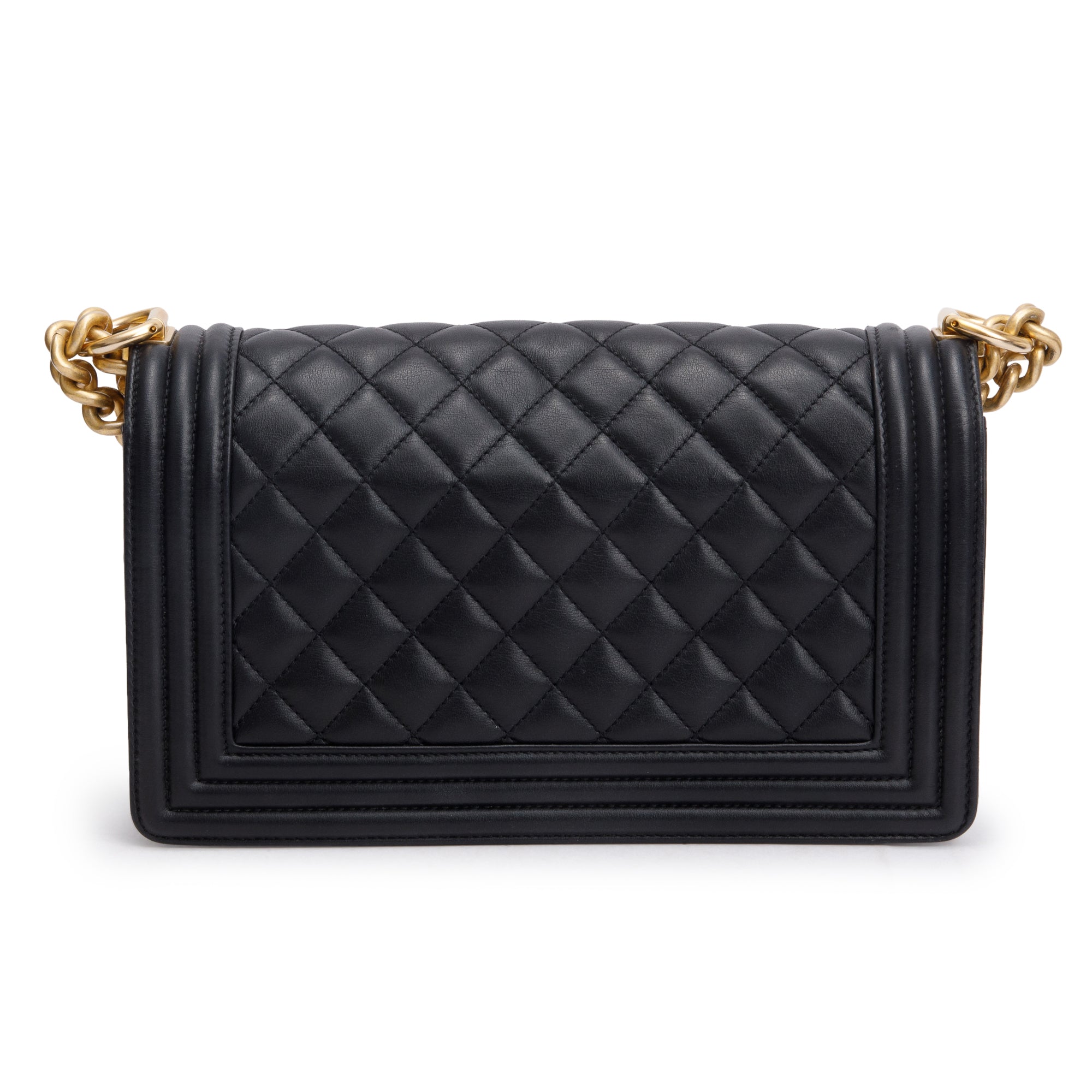 Chanel 2023 Black Quilted Lambskin Leather Medium Boy Bag w/ Box