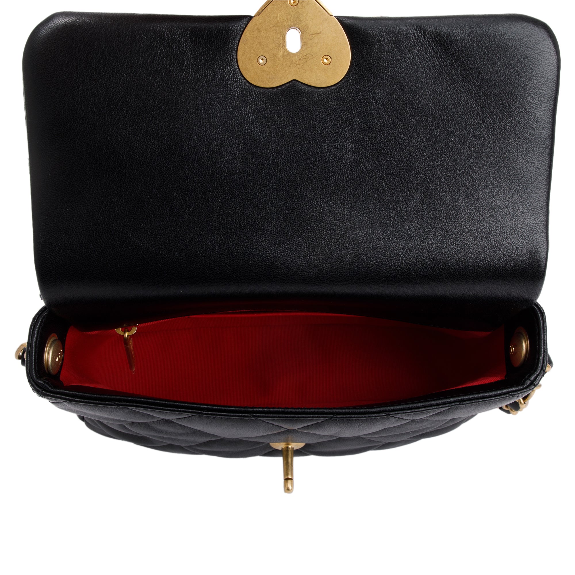 Chanel 2023 Black Quilted Lambskin Leather Small Heart Flap Bag w/ Box