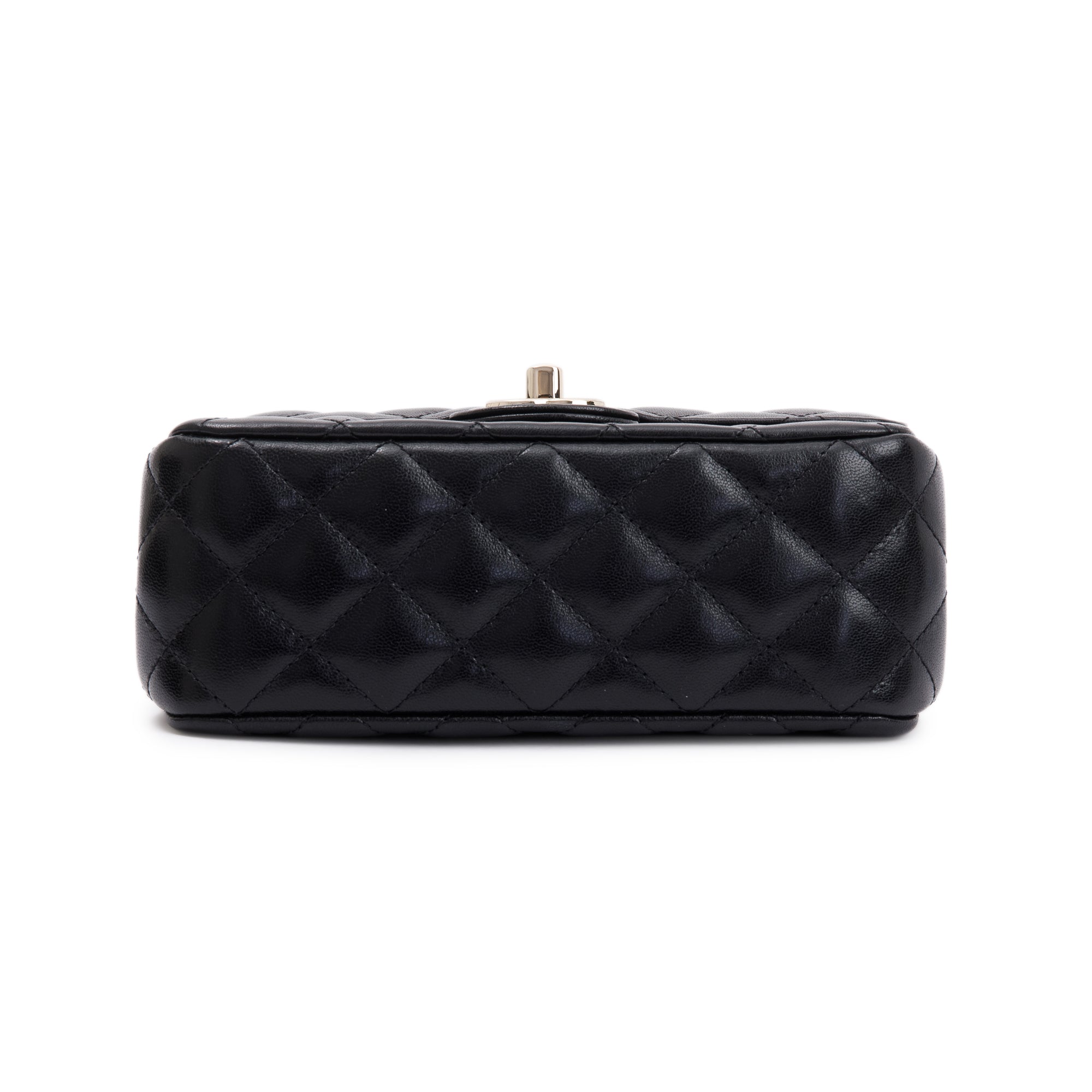 Chanel 2023 Black Quilted Lambskin Mini Crystal Top Handle Rectangular Flap Bag w/ Box & Receipt