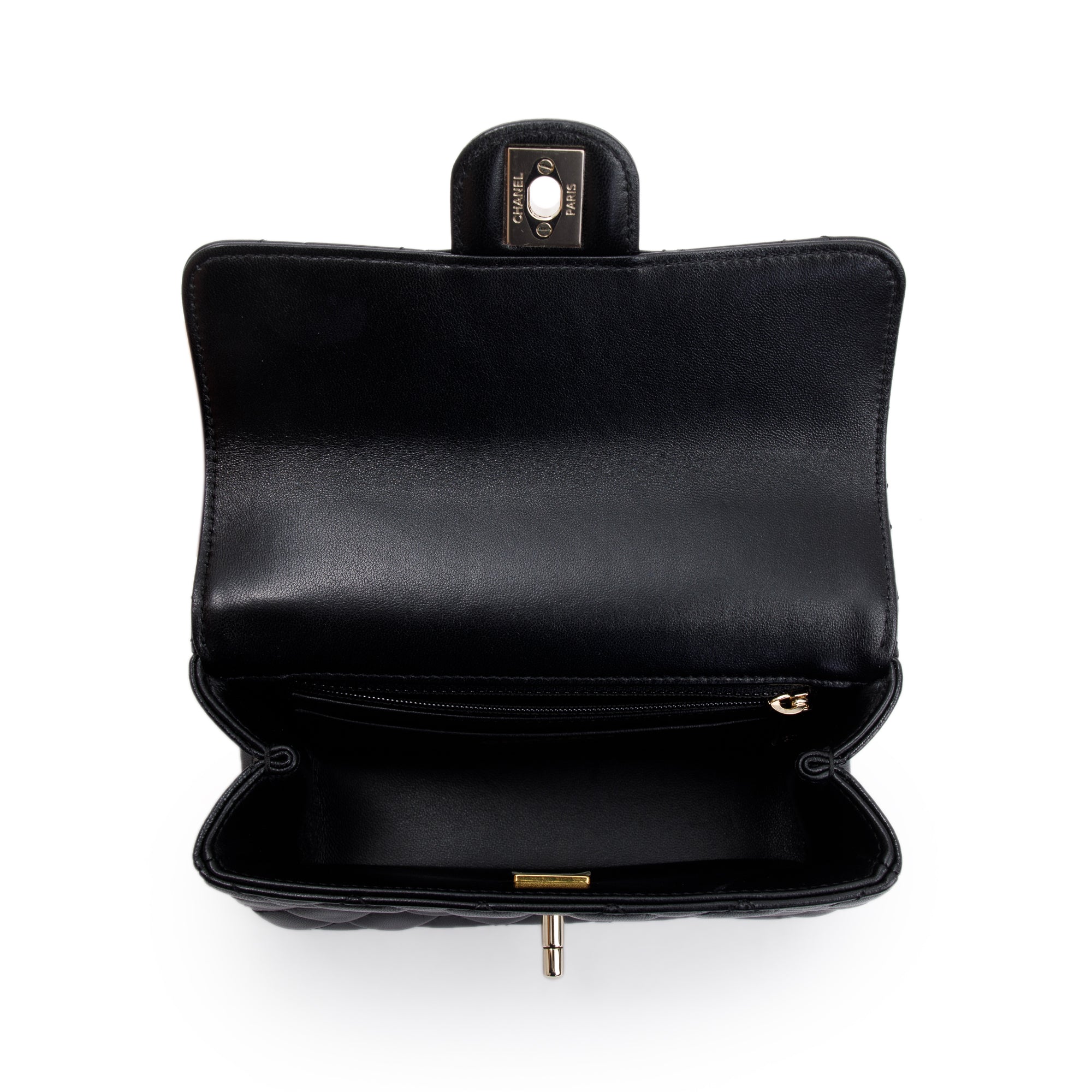 Chanel 2023 Black Quilted Lambskin Mini Crystal Top Handle Rectangular Flap Bag w/ Box & Receipt