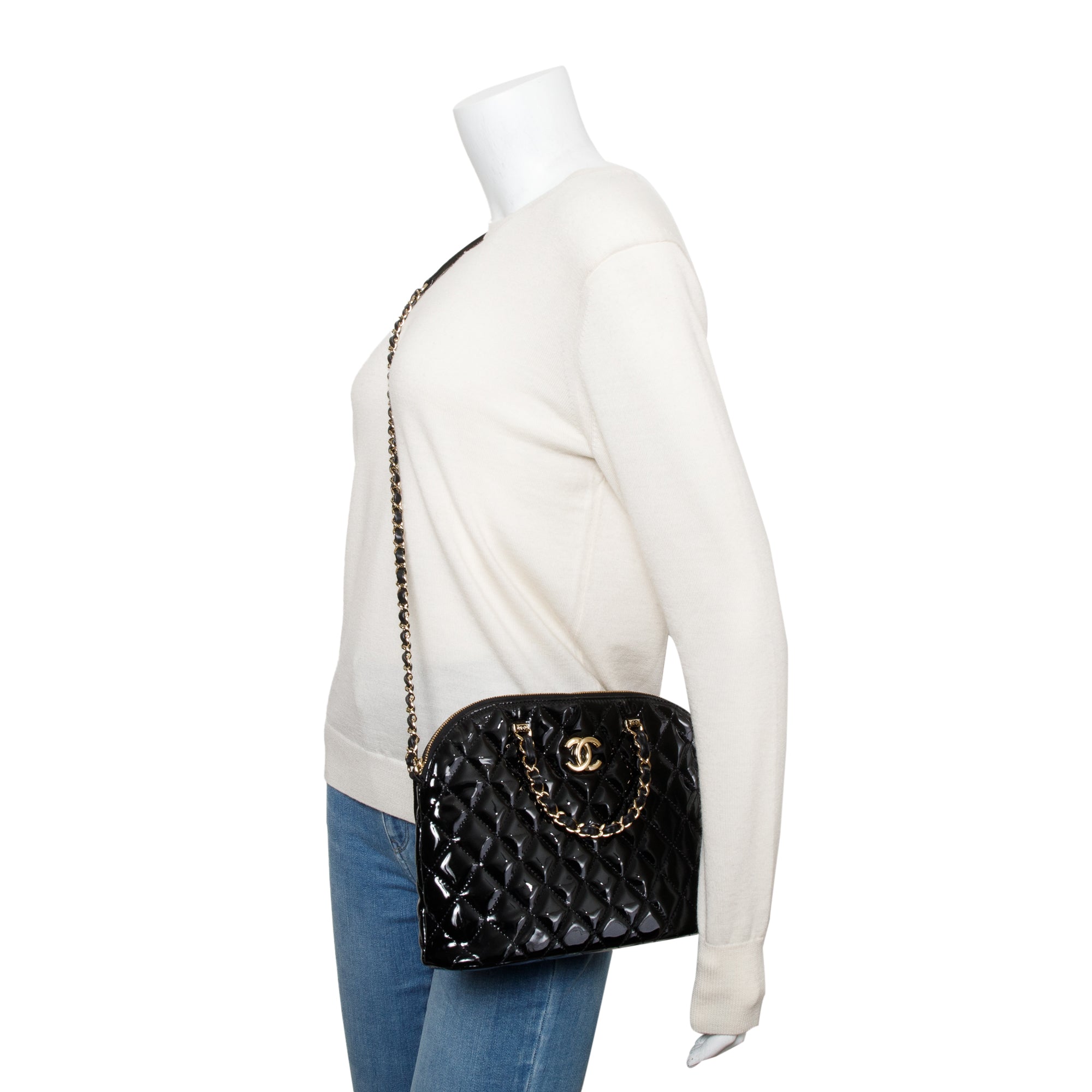 Chanel 2023 Black Quilted Patent Leather Shiny Coco Small Shopping Bag