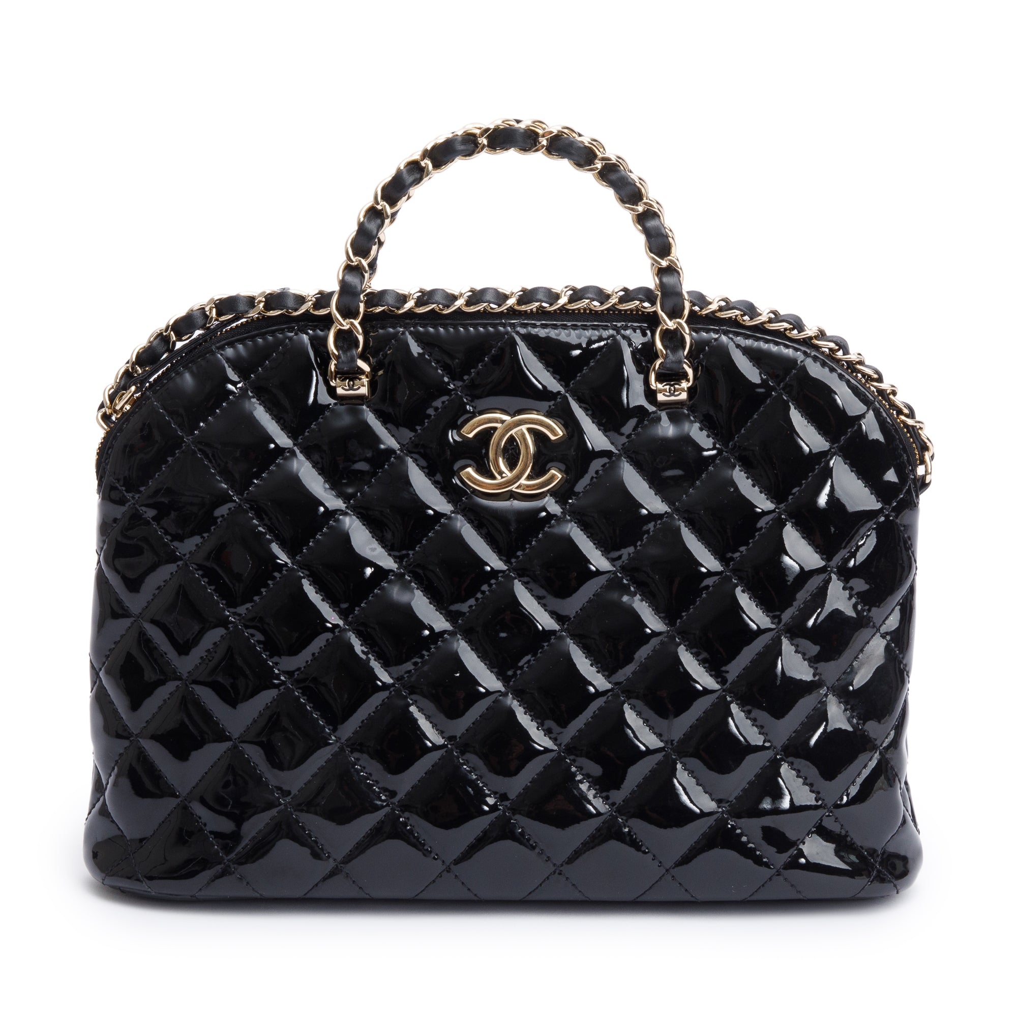 Chanel 2023 Black Quilted Patent Leather Shiny Coco Small Shopping Bag