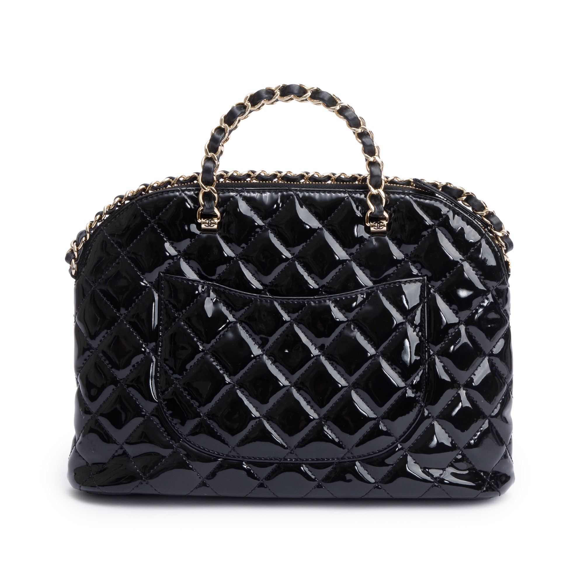 Chanel 2023 Black Quilted Patent Leather Shiny Coco Small Shopping Bag