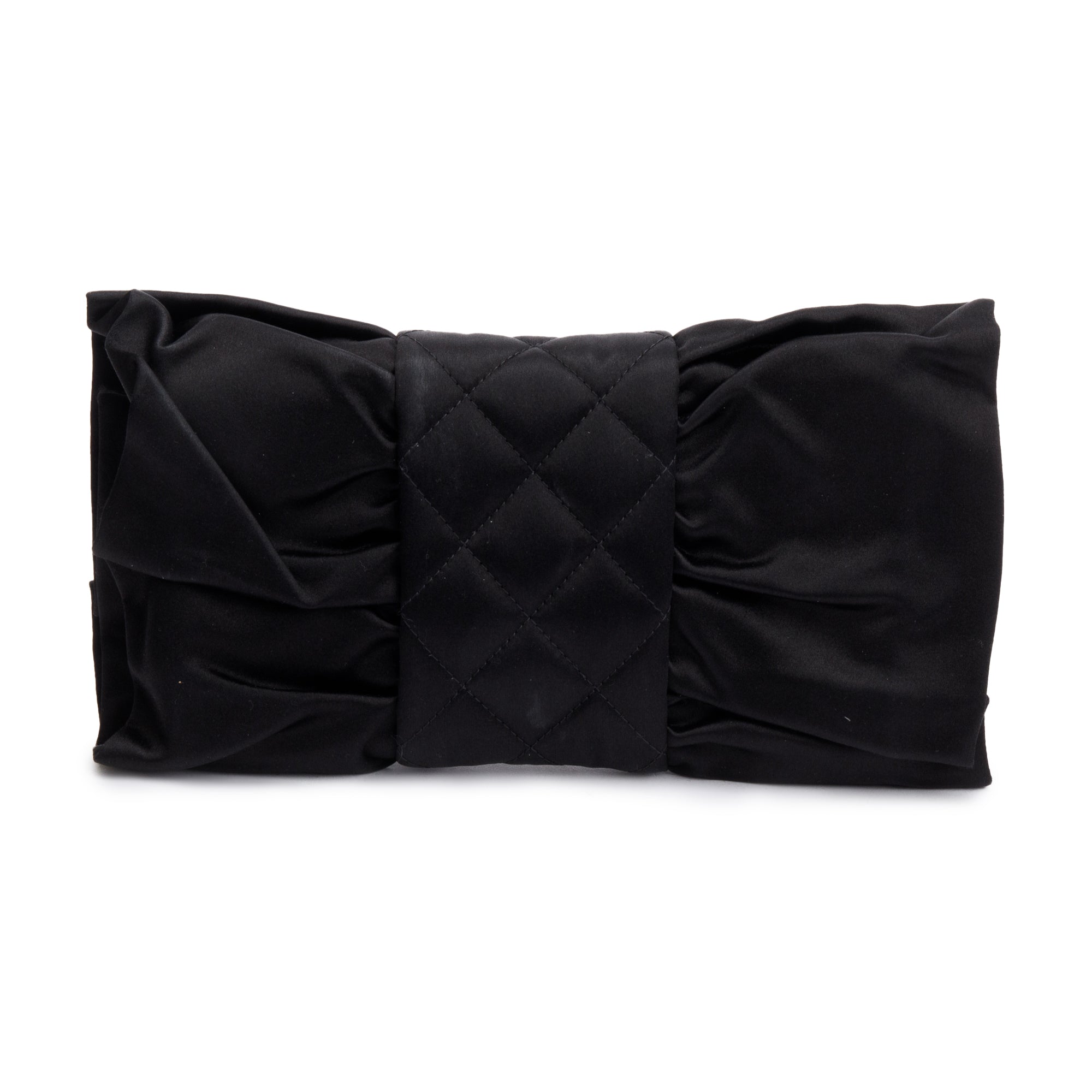 Chanel 2023 Black Quilted Satin Bow Clutch Crossbody