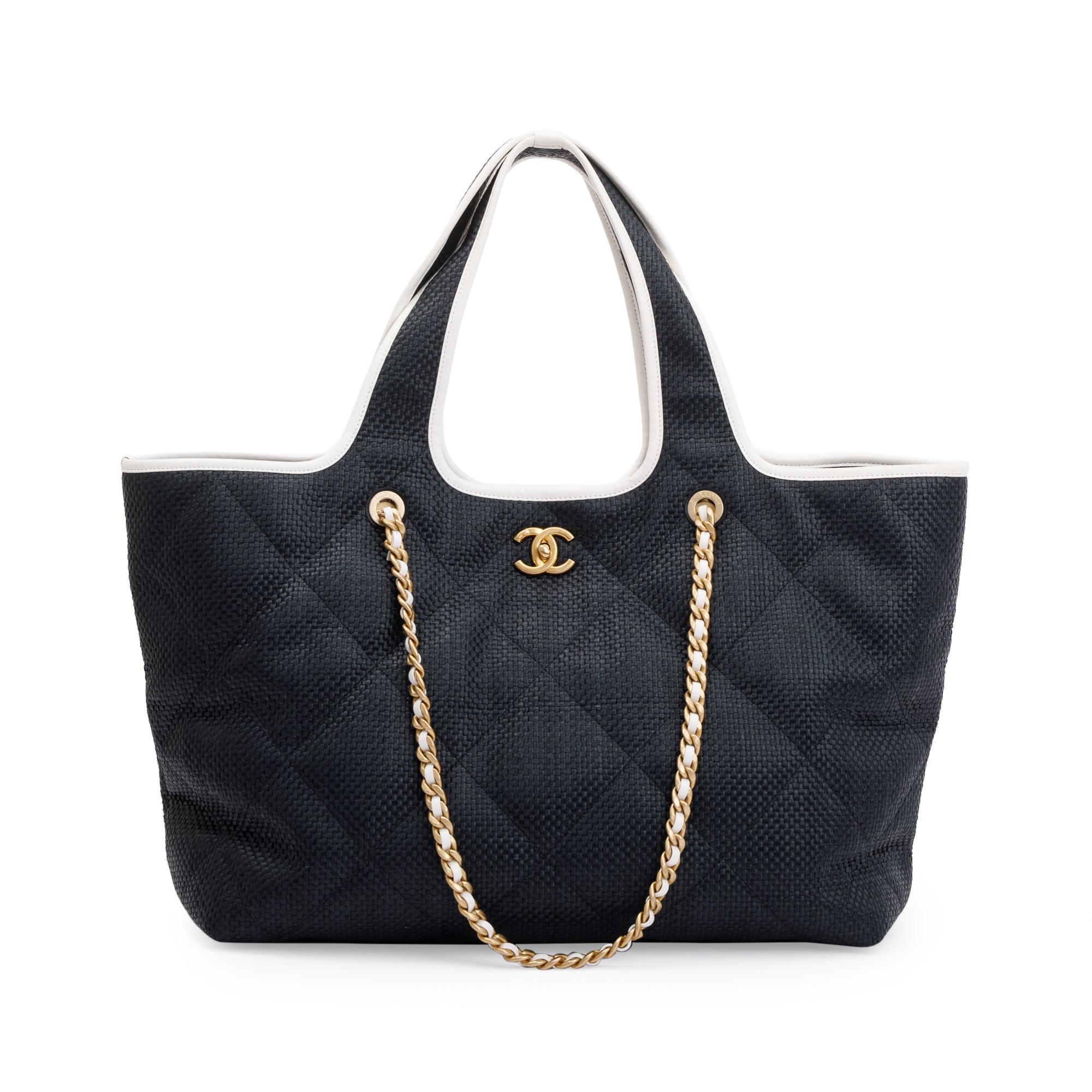 Chanel 2023 Black Raffia Calfskin Coco Maxi Beach Shopping Tote w/ Pouch