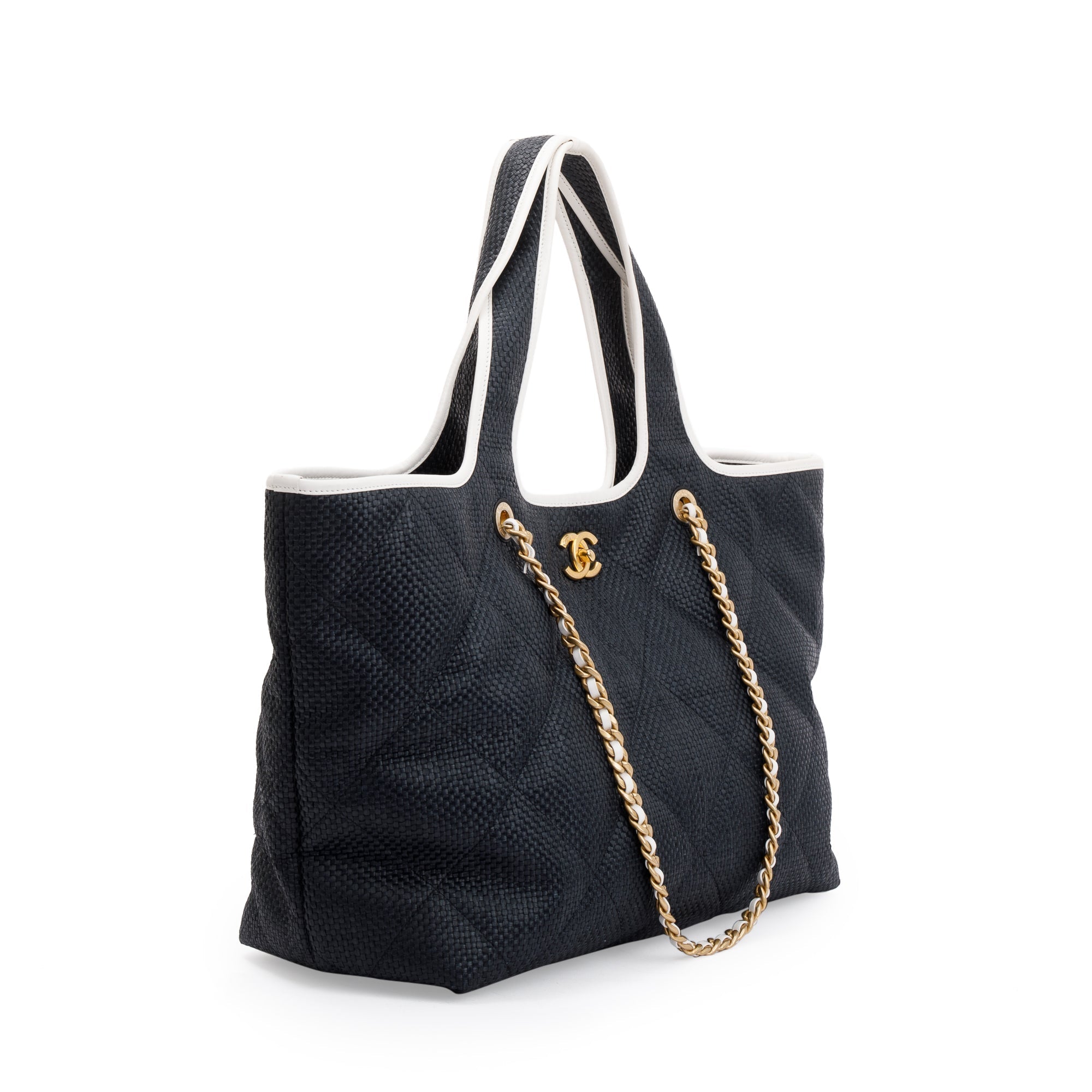 Chanel 2023 Black Raffia Calfskin Coco Maxi Beach Shopping Tote w/ Pouch