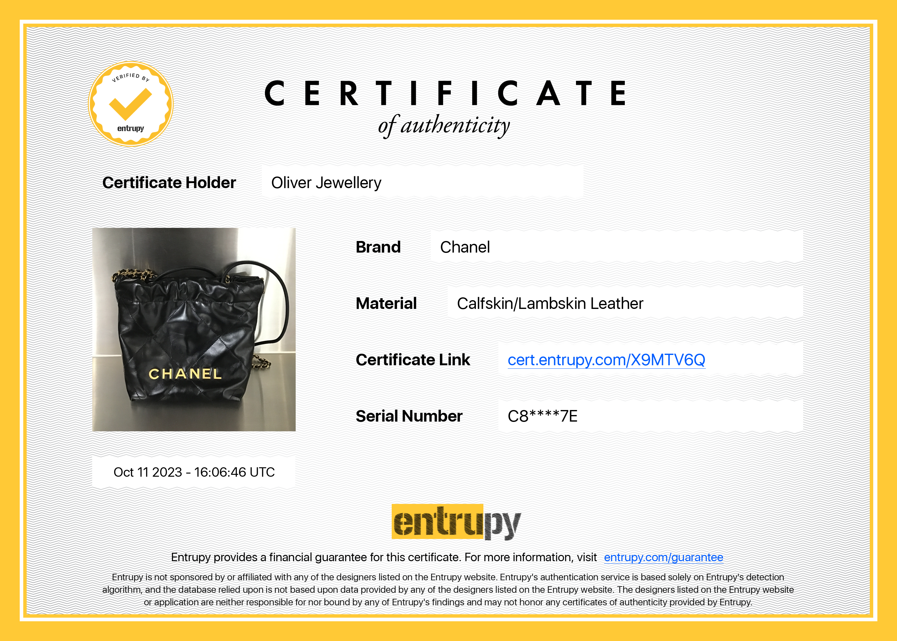 Chanel 2023 Black Shiny Calfskin Leather Mini Chanel 22 w/ Box & Receipt