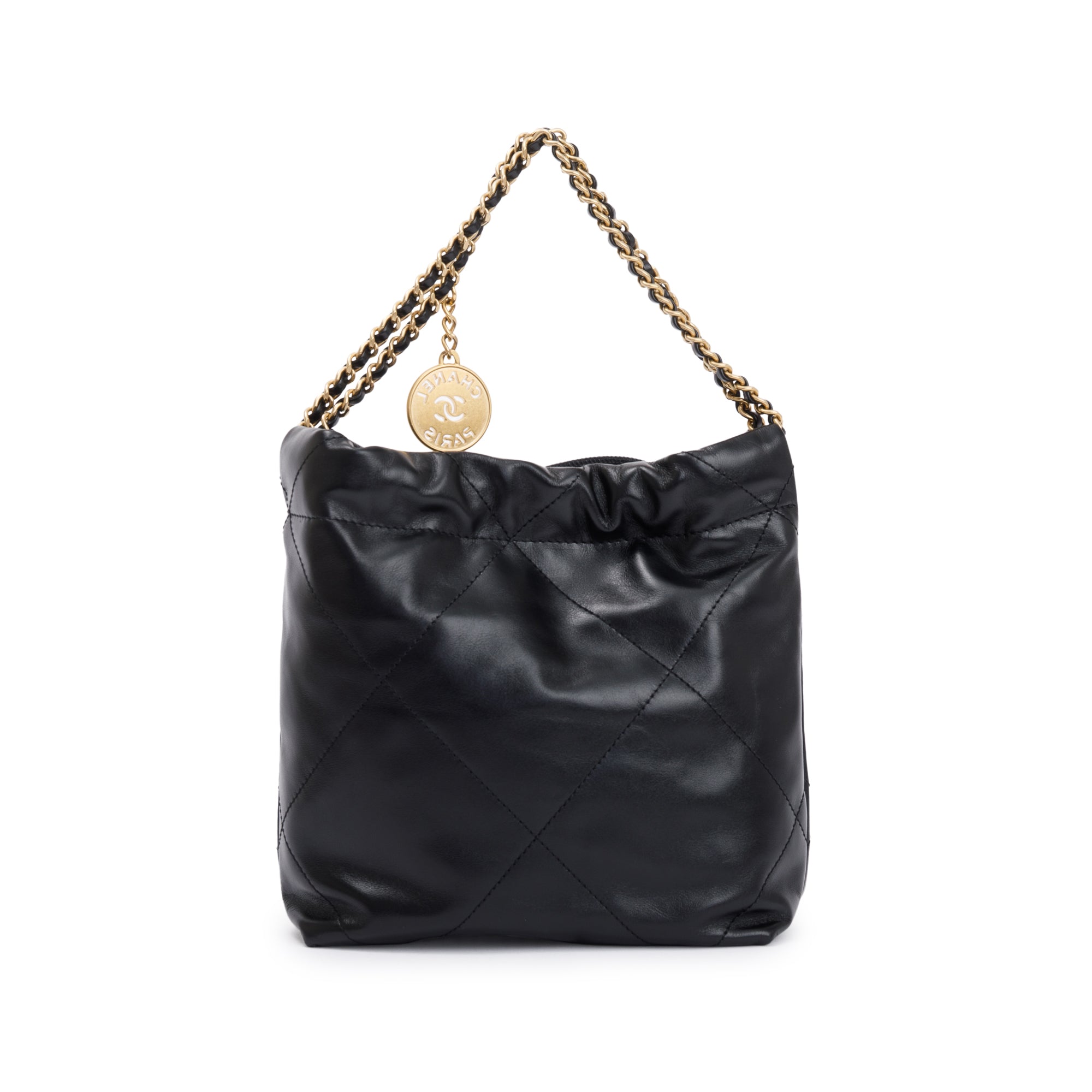 Chanel 2023 Black Shiny Calfskin Leather Mini Chanel 22 w/ Box & Receipt